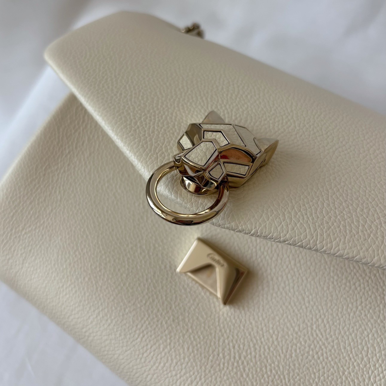 CARTIER Panthère Graphique Small Bag Cord Beige Handbag Purse Italy EXCELLENT