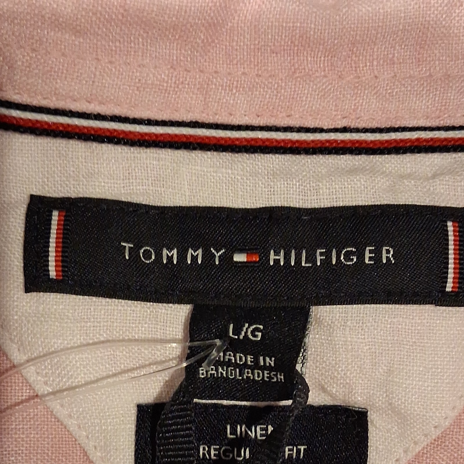 Tommy Hilfiger Men’s Linen Regular Fit Pink Short Sleeve Button-Down L/G
