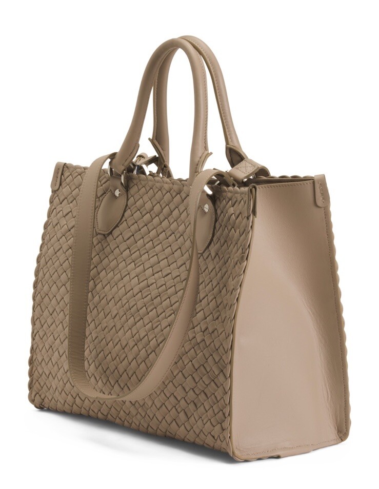 FALOR Taupe Italian Woven Soft Leather Shoulder Bag 4 Straps Purse F2754 RARE