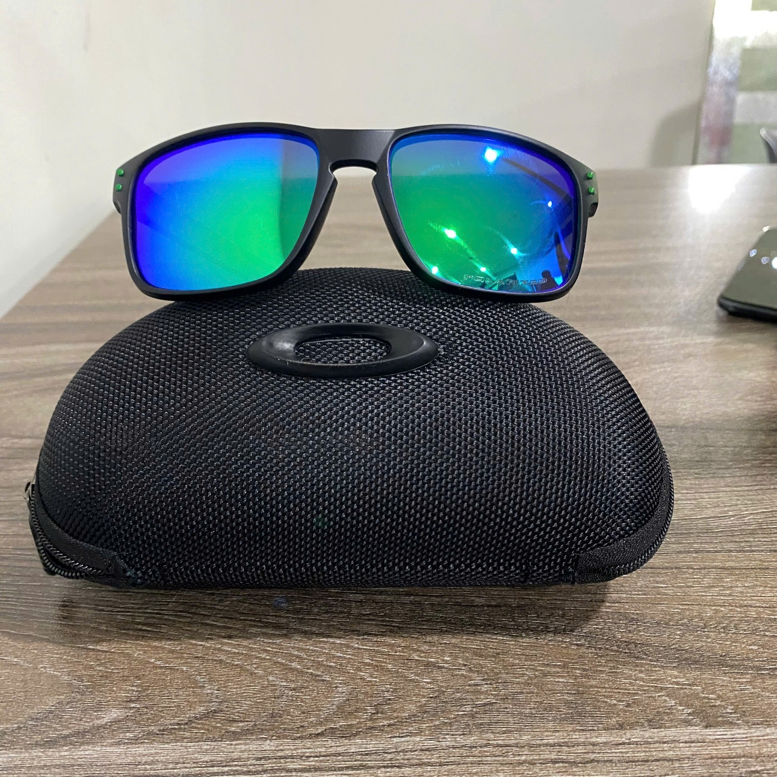 Oakley Style Holbrook Matte Black Green Mirror Polarized Sunglasses UV400