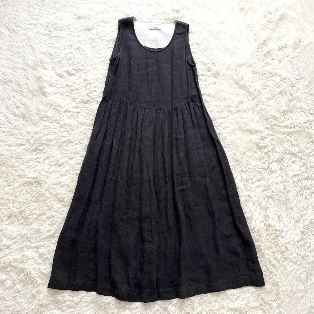 ICHI Antiquites Linen Sleeveless Dress 50cm 19.7in Width Charcoal Japan