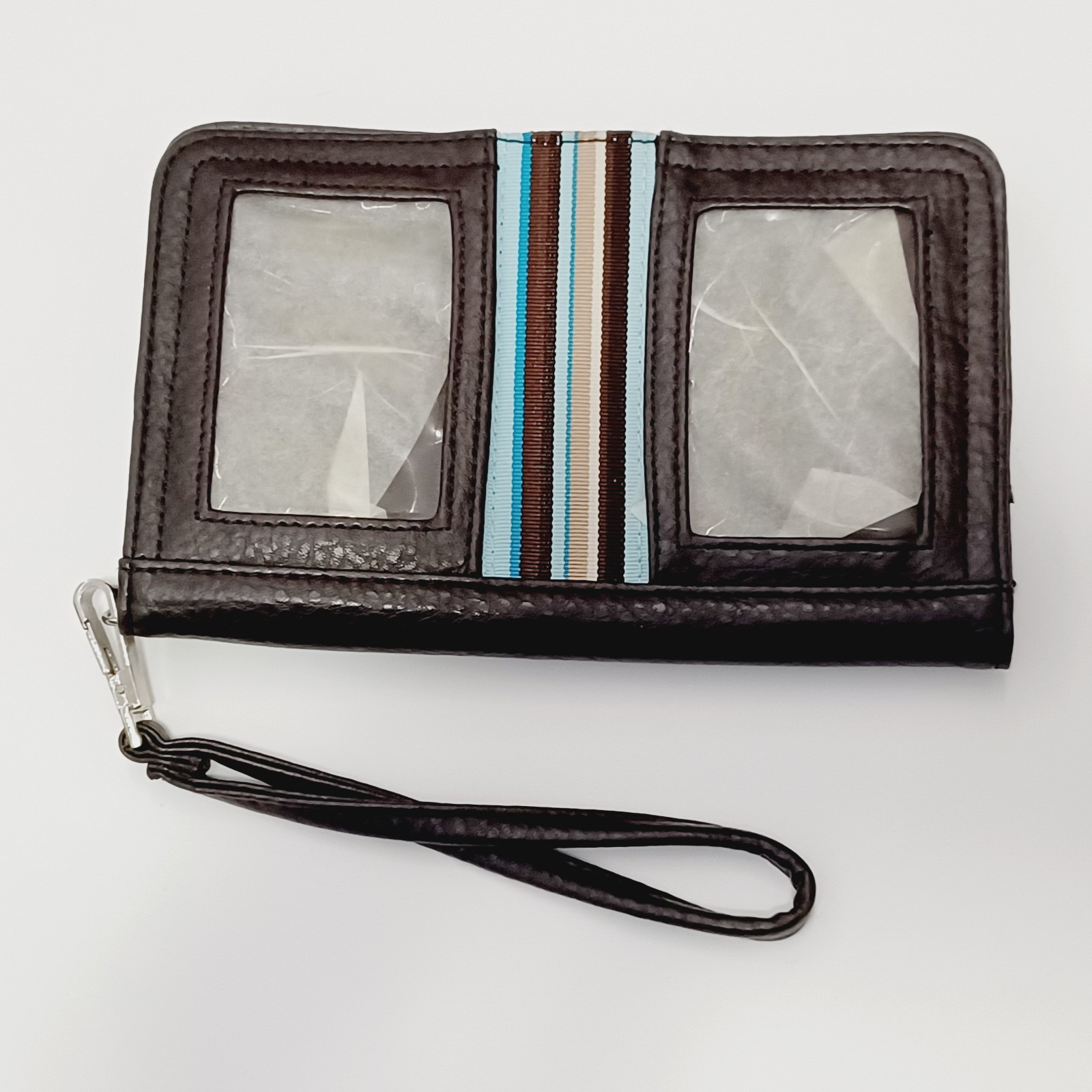Creative Memories Brown Blue Tan Brown Stripe Wristlet Wallet