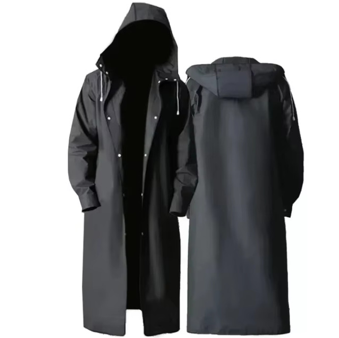 Men/Women Black Waterproof Raincoat Rain Coat Trench Poncho Rainwear Jacket