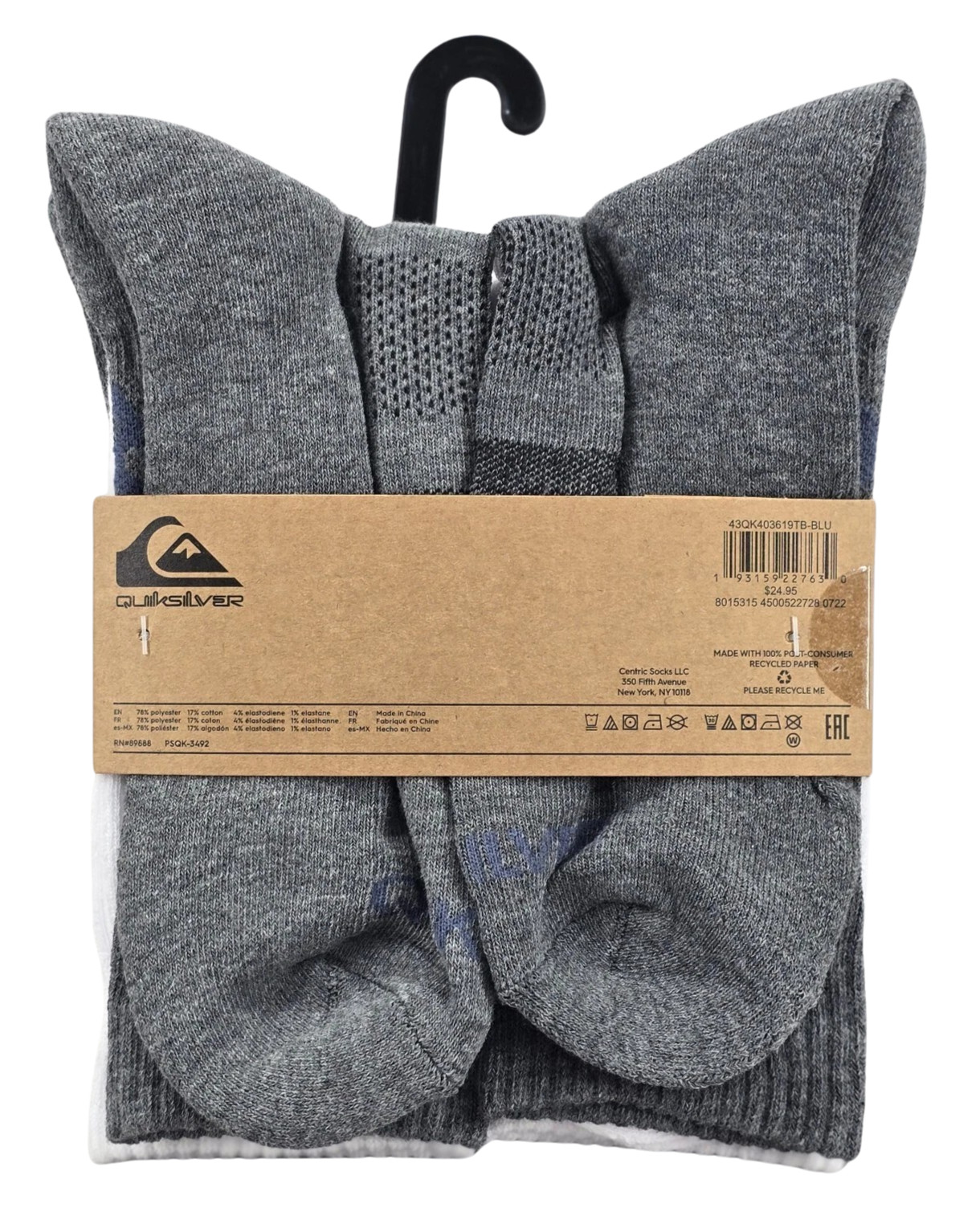 5 Paris QuikSilver Beach Surf Ride Men’s Crew Socks Multicolor Size 6-12 – NEW