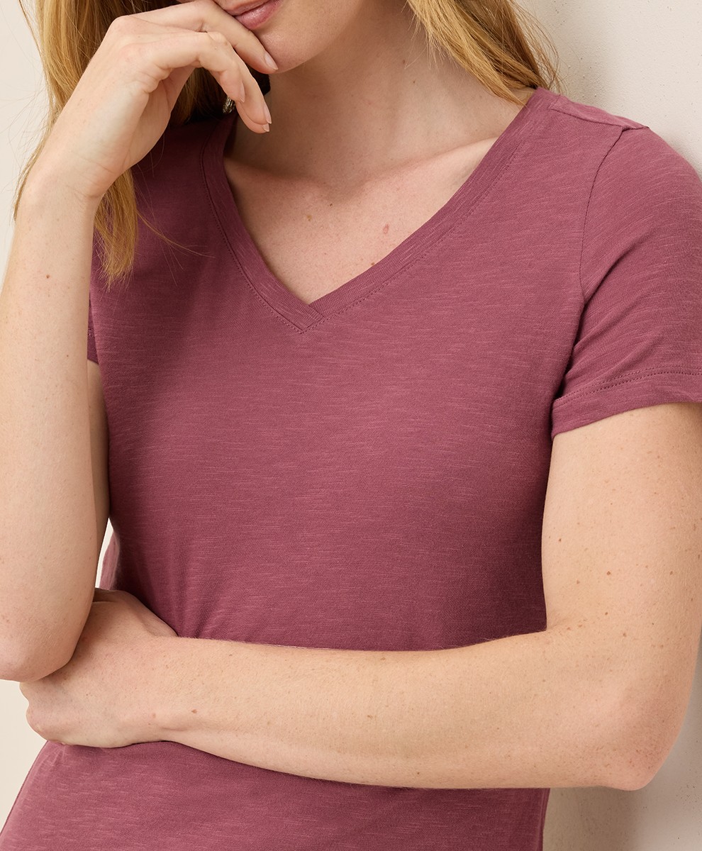 Pact Women’s Featherweight Slub V-Neck Tee Medium Mauve Lightweight Top