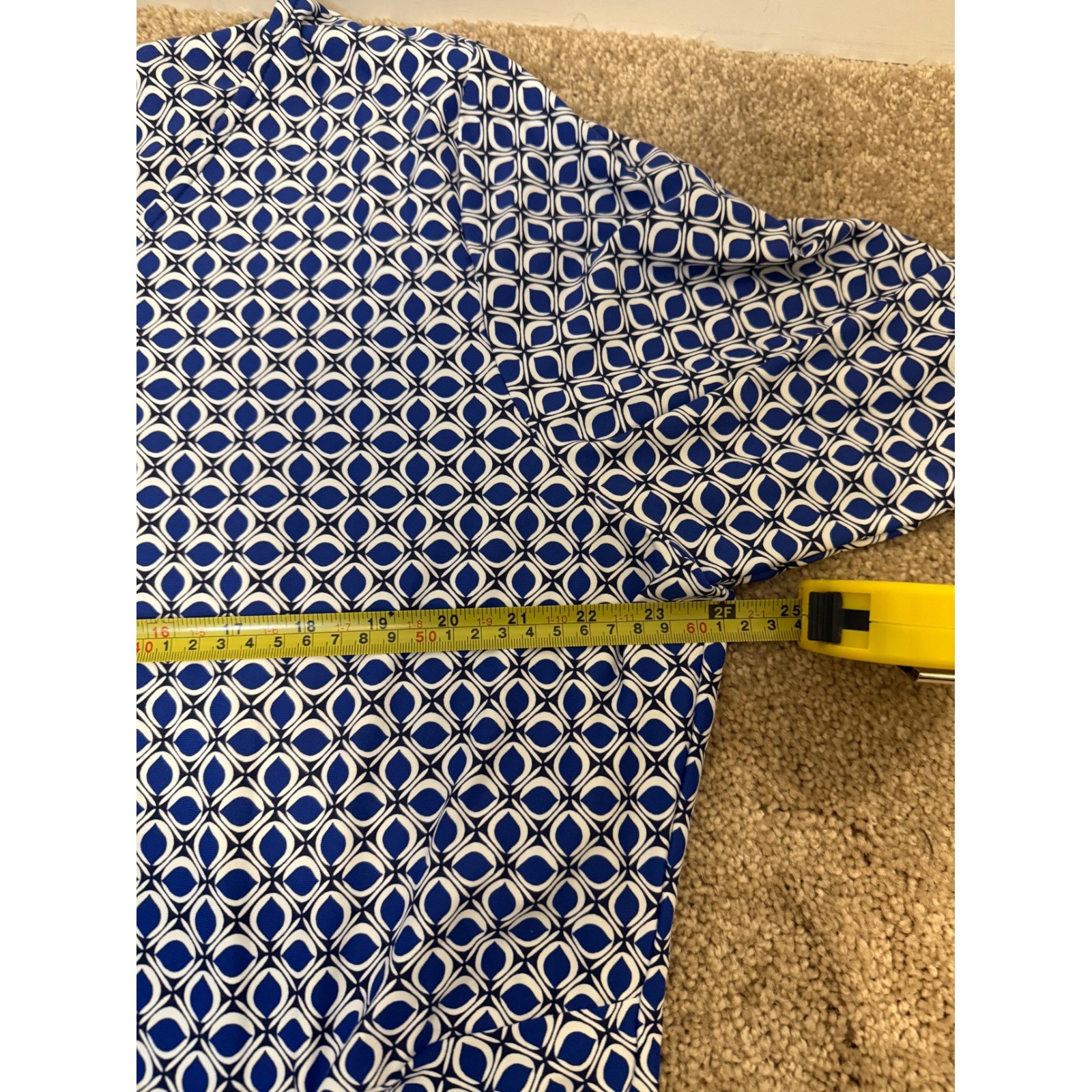 Talbots Faux Wrap Jersey Dress Womens 3X Blue White Excellent Geometric