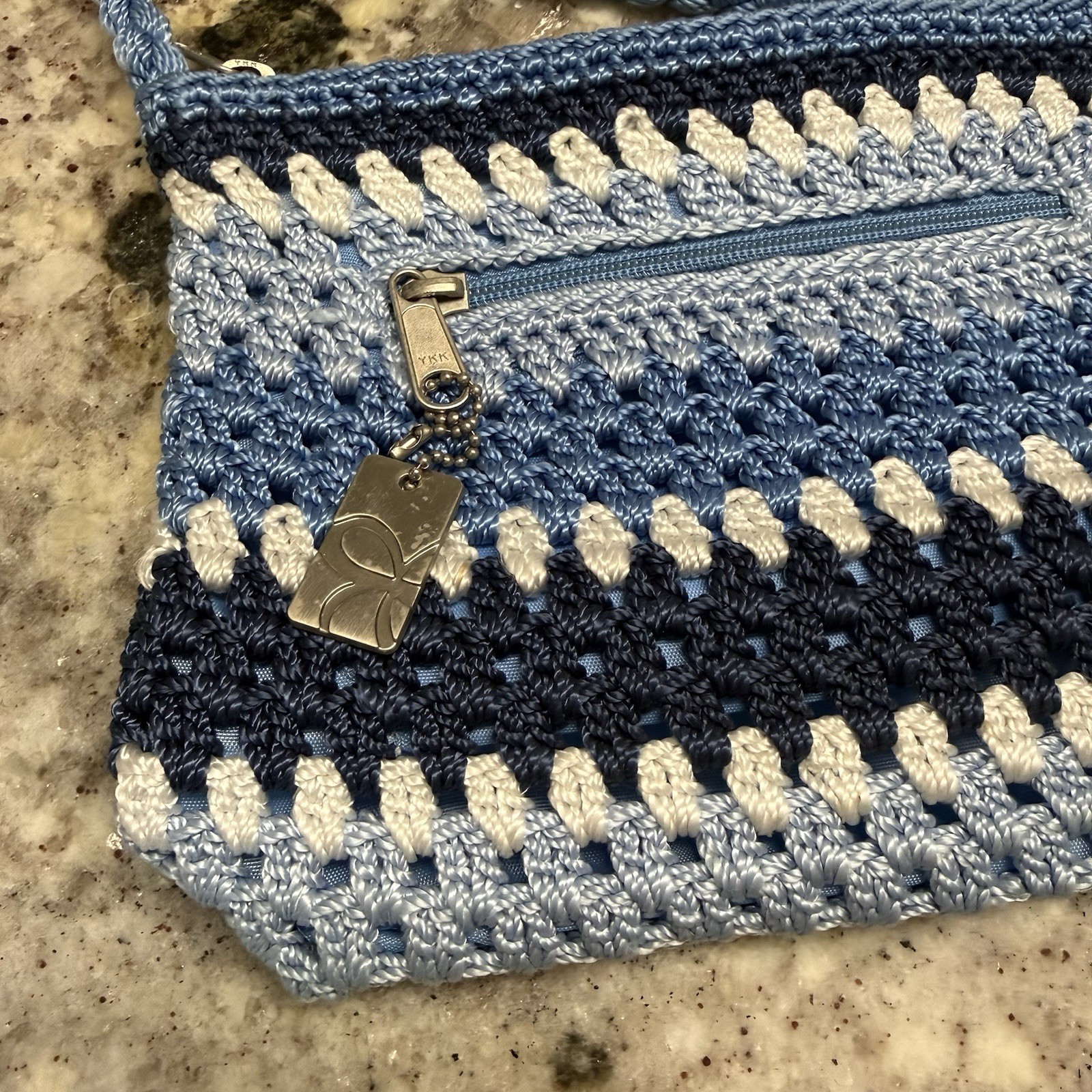 Boho Crochet Women’s Blue and White Shoulder Bag New Without Tags Hippie Lina