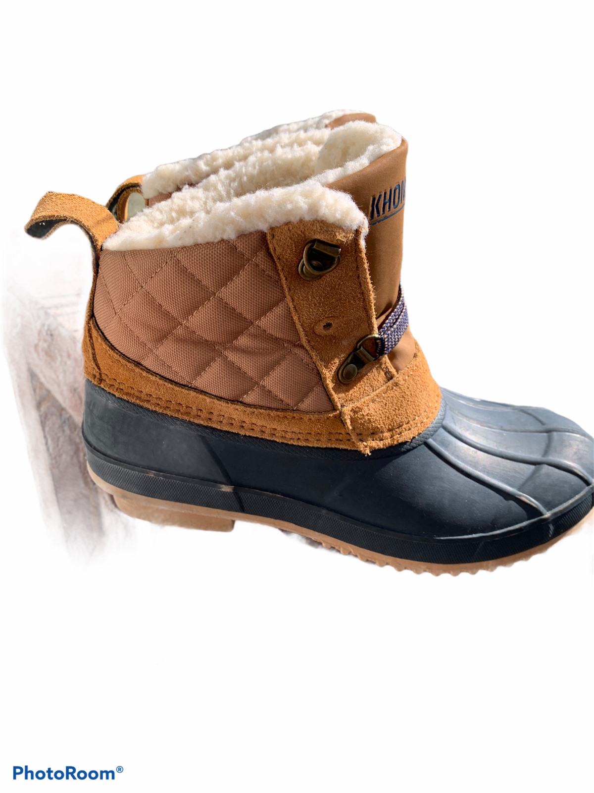 KHOMBU Size 6 Blue and Tan Duck Boots Leather and Man Made Lace Up