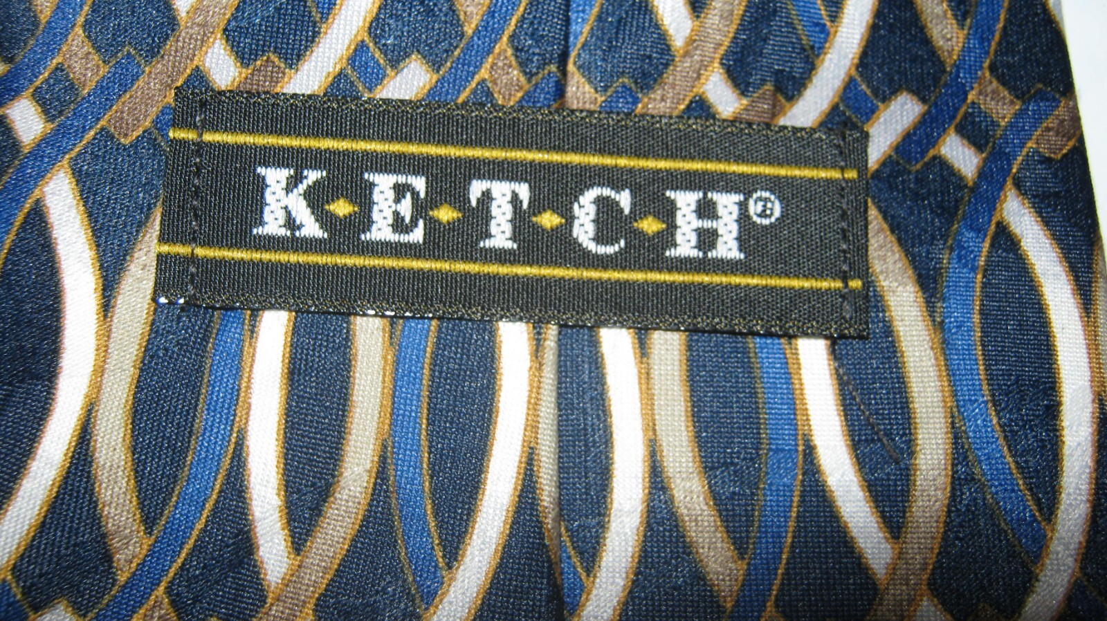 Ketch black blue beige geometric tie 56 x 3.75 Necktie 15981