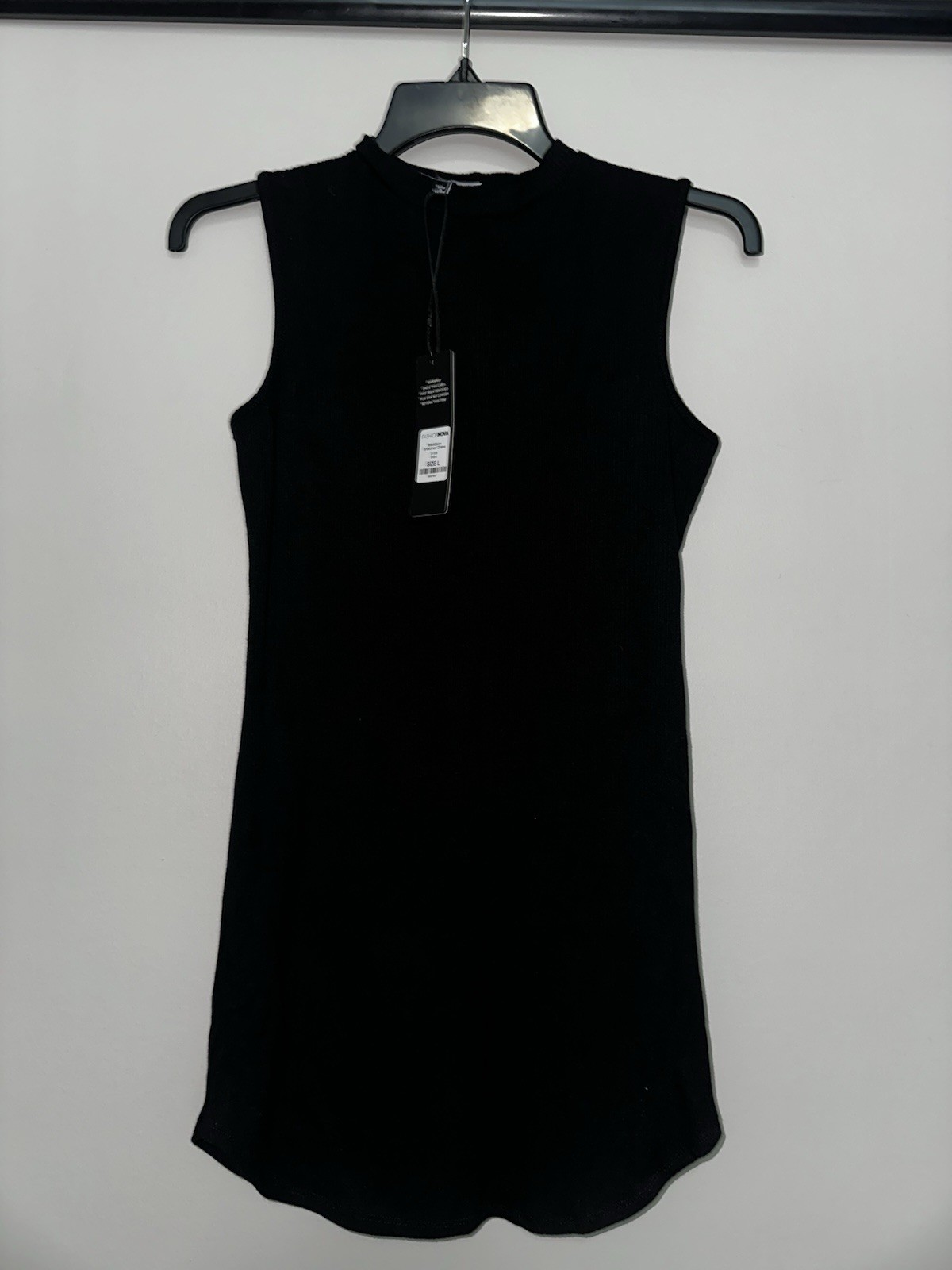Fashion Nova Black Bodycon Mini Dress Size L Sleeveless Mock Neck Ribbed