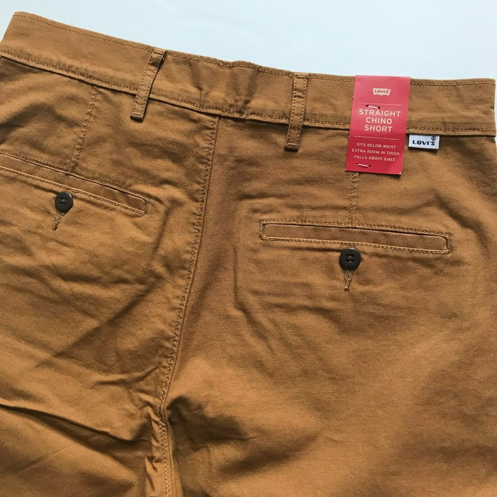 NWT Levis Men’s Classic Solid Cotton Flex Straight Chino Shorts Falls above knee
