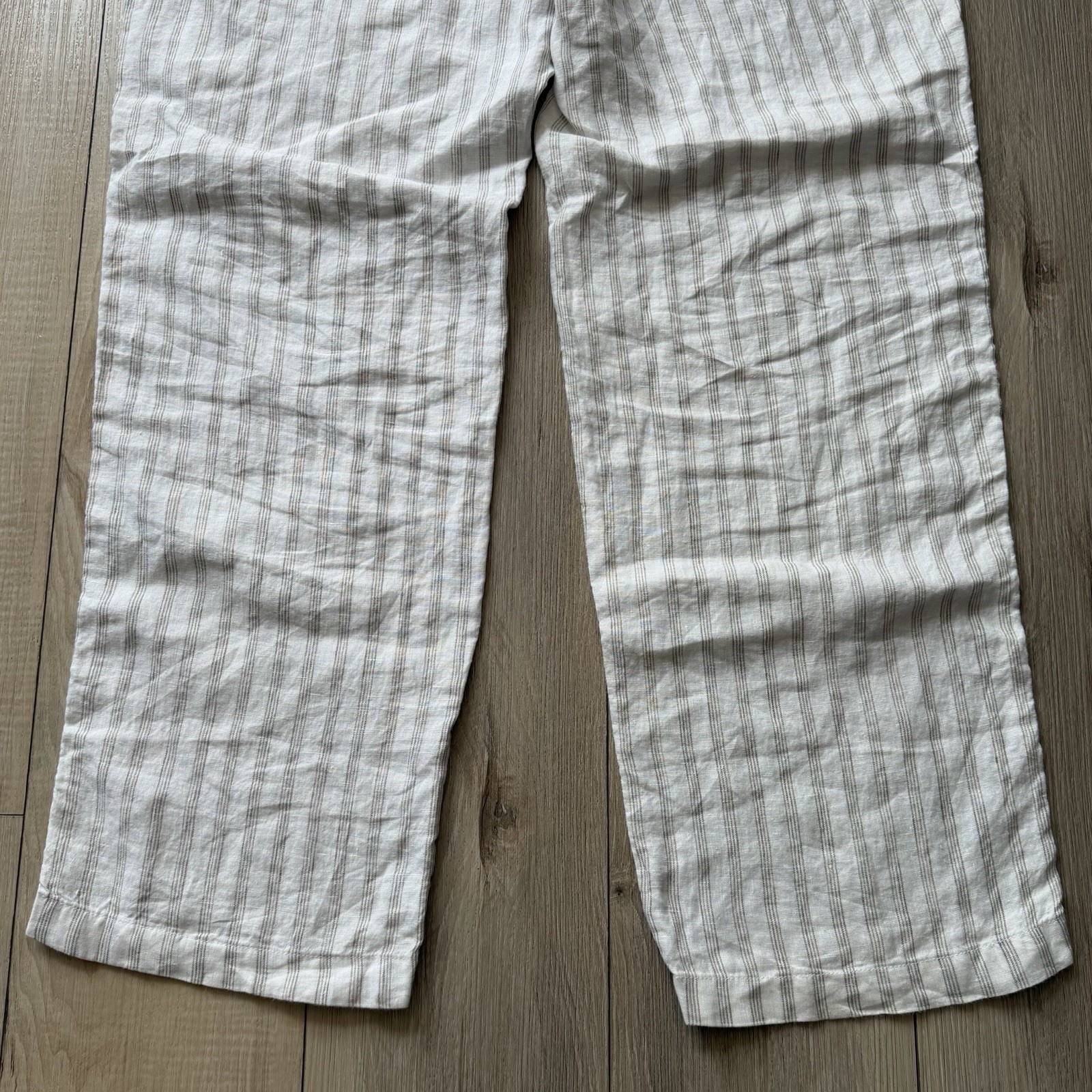 TODD SNYDER Relaxed 100% Linen Leisure Pants in White Striped Pleated L $198