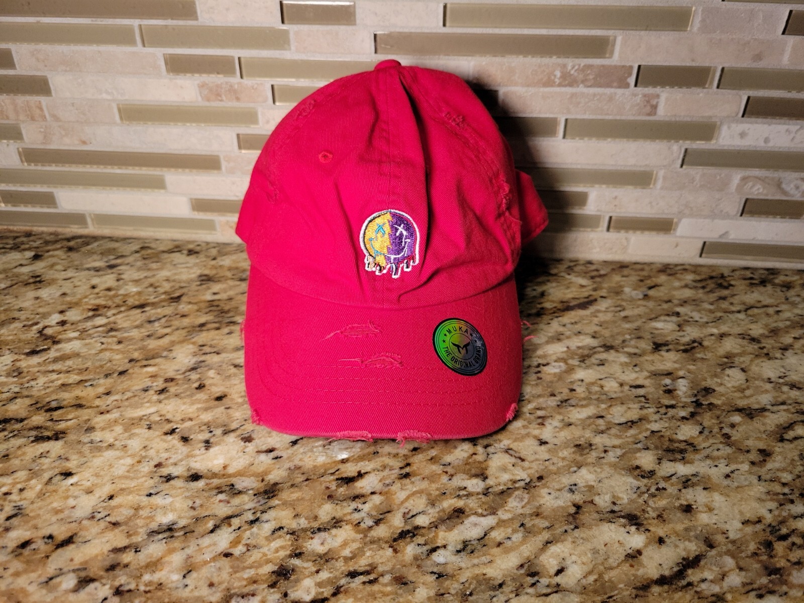 Muka hat Cap Red Adjustable One Size Fits All The Original Brand Distressed