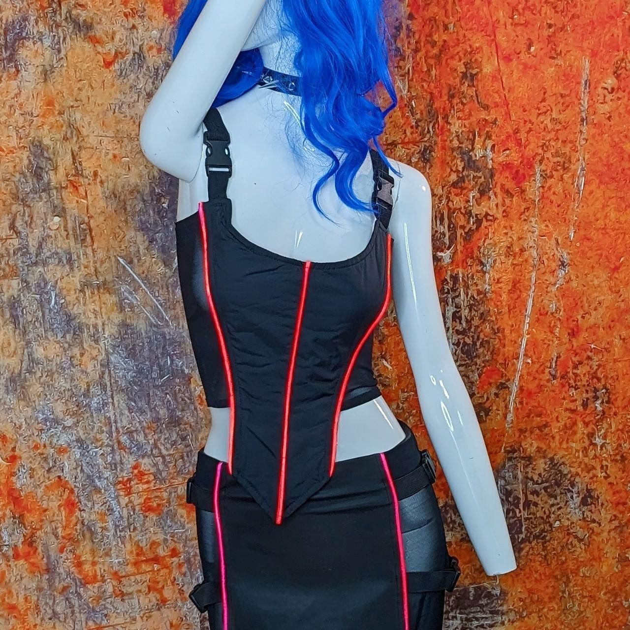 ☣️ VINTAGE 90s CyberGoth Corset Top Black Orange Mesh PU PVC Rave Goth Festival