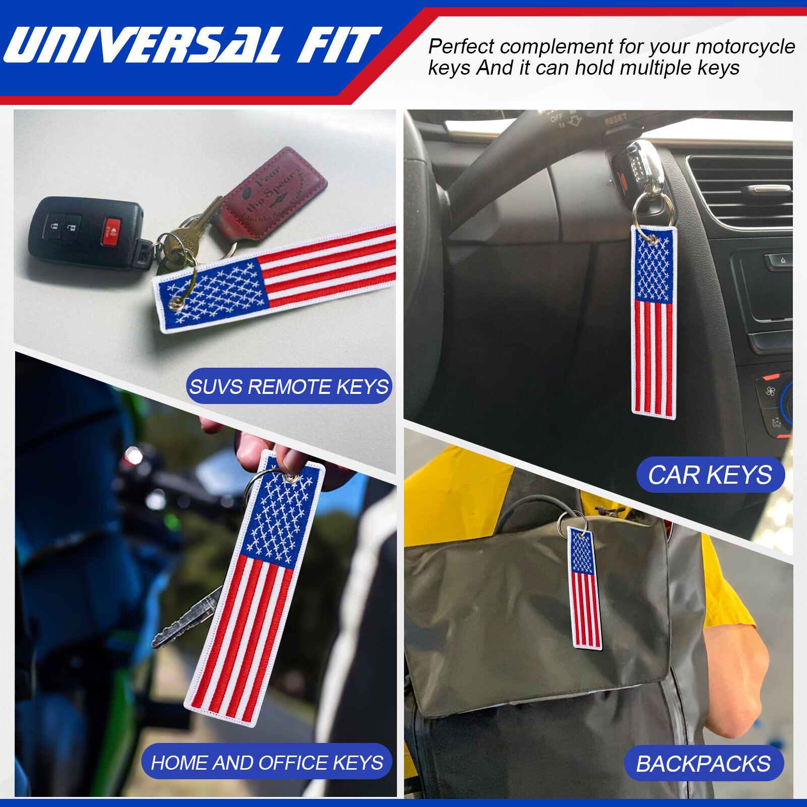 2x Funny Men Cool Double Side Embroidery Car Racing Auto Motorcycle Keychain Tag