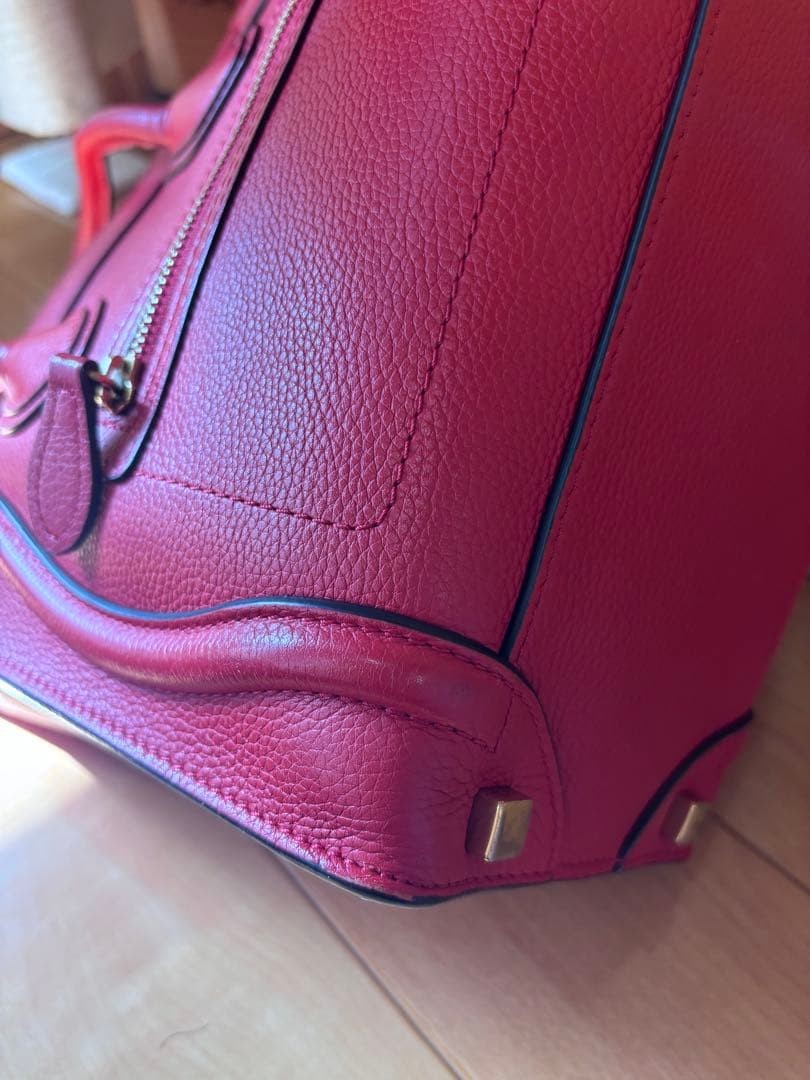 CELINE Luggage Micro Coquelico Red Genuine Leather Bag Condition Excellent