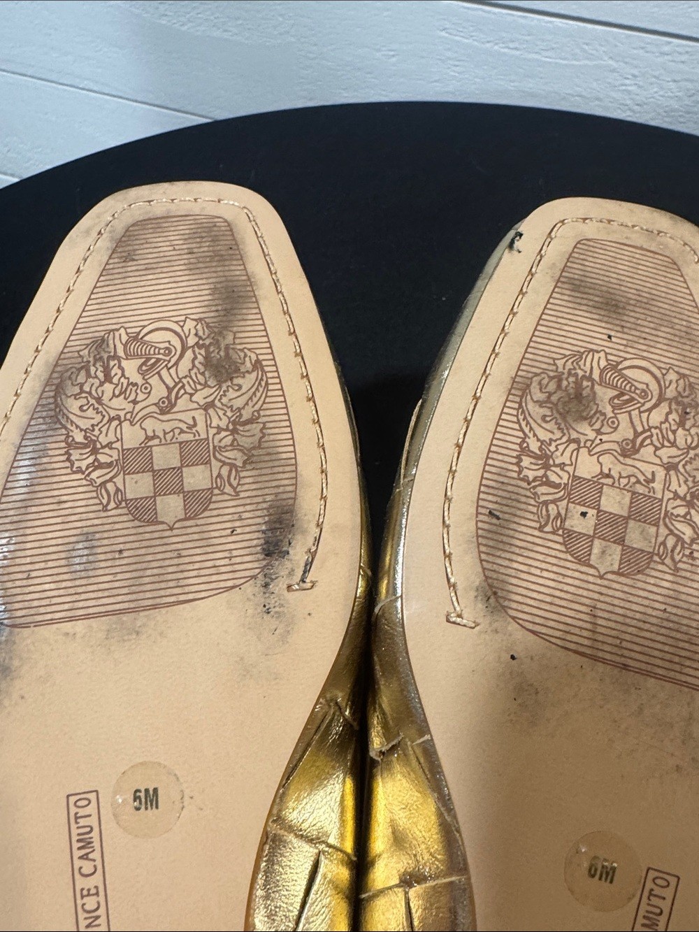 Vince Camuto Gold Quilted Women’s Slide Mules – Metallic Leather- size 6