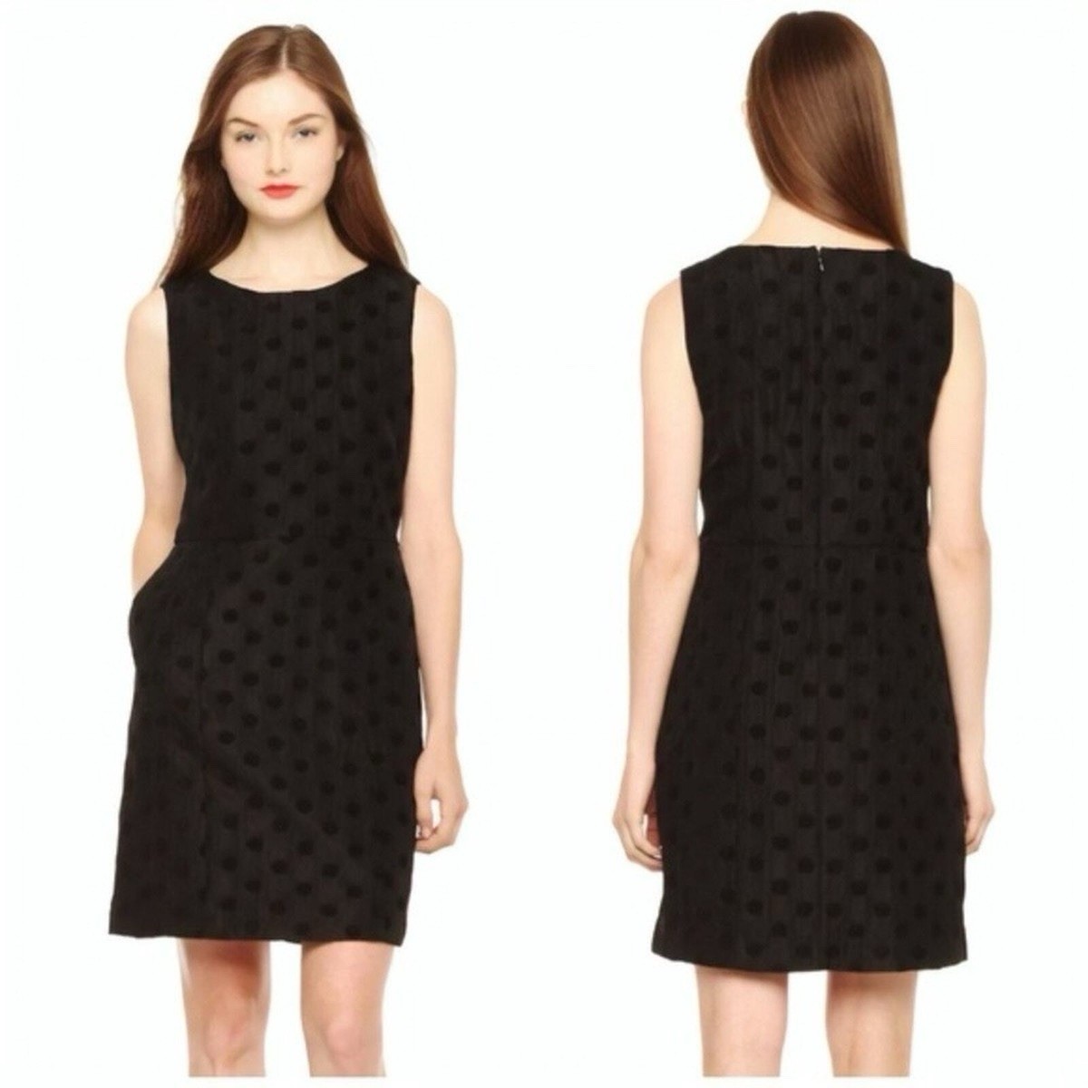 White House Black Market Black Polka Dot Embossed Peplum Dress Size 0