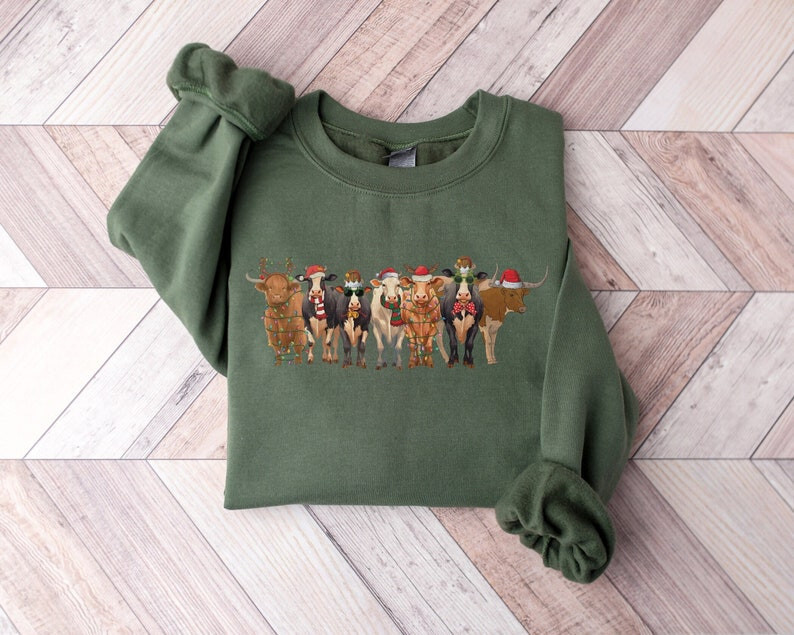 Christmas Cow Ugly Sweatshirt, Farm Animals Sweater, Highland Cow Shirt Gift