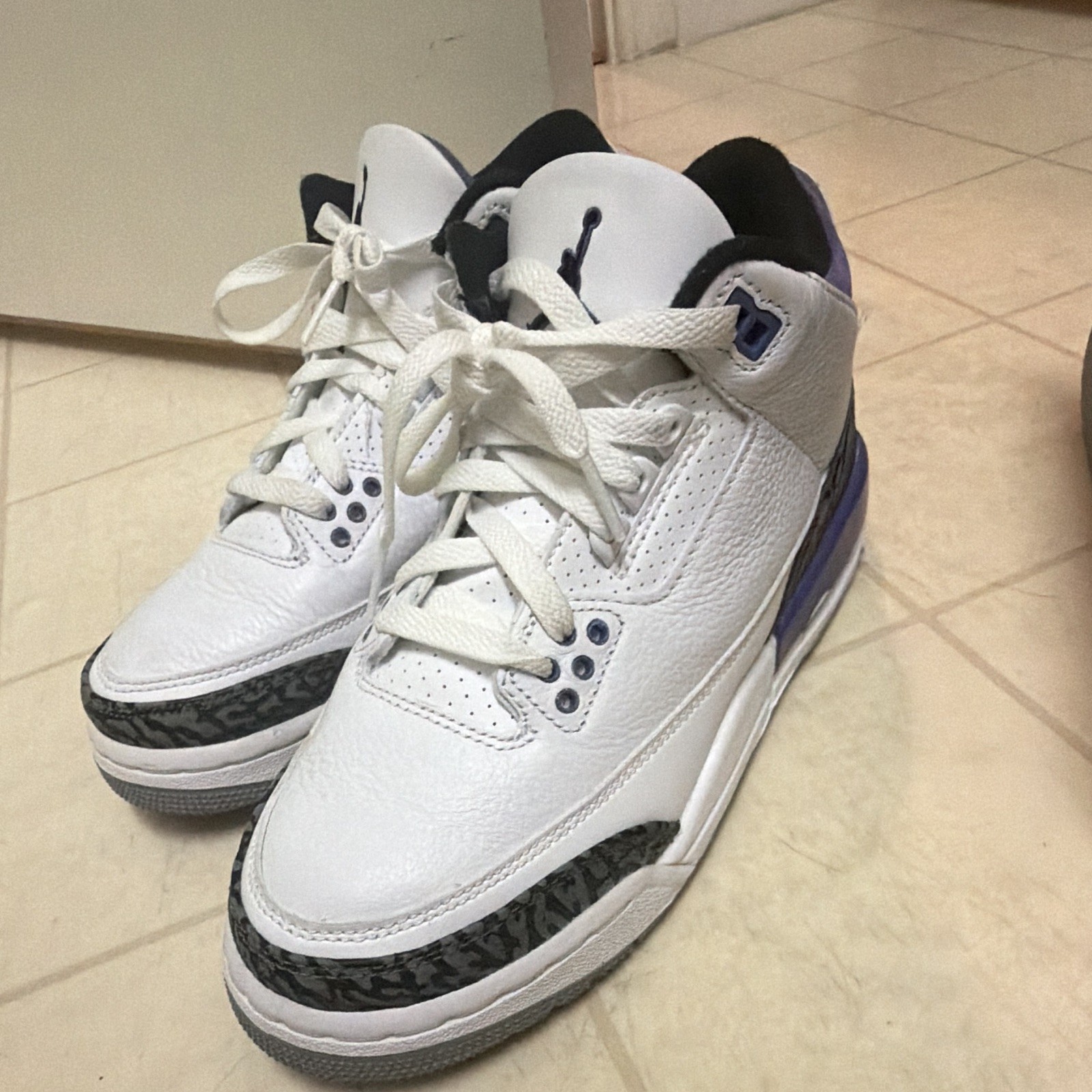 Jordan Air Jordan 3 Retro GS White Black Dark Iris Sneakers 6.5Y Unisex Kids