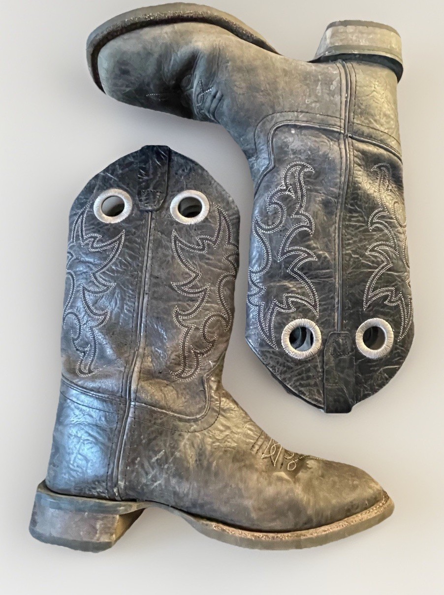 Old West Youth Leather Cowboy Boots Charcoal Black Size 5.5D Square Toe Western