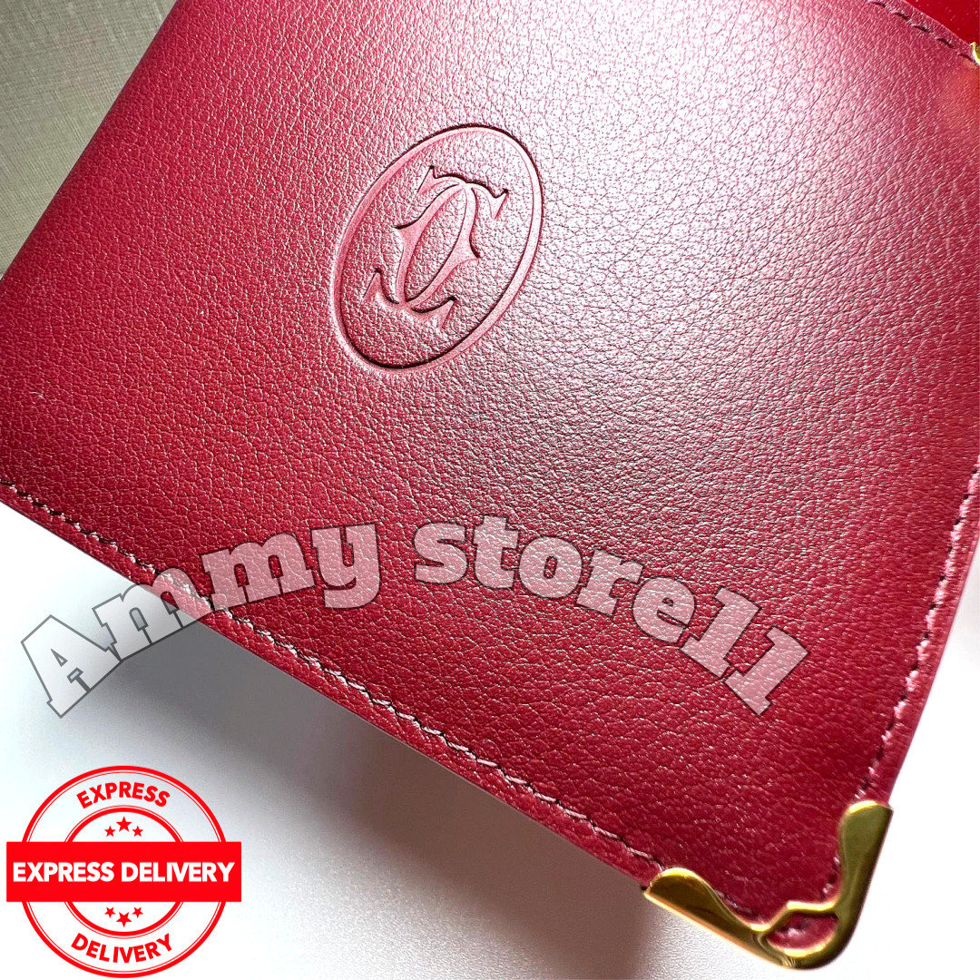 CARTIER Must De Cartier Burgundy Leather Bifold Wallet Vintage Rare