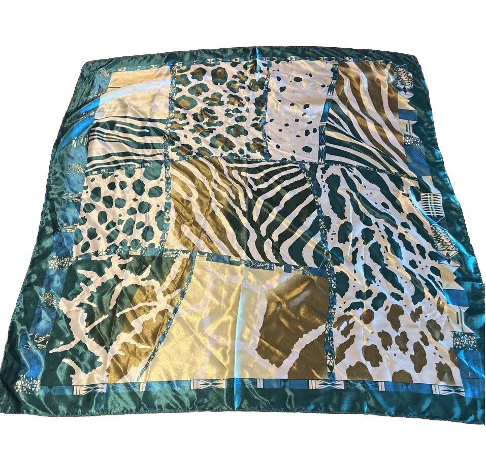 Rare Bird Turquoise SILK ANIMAL Wild PRINT BANDANA SCARF