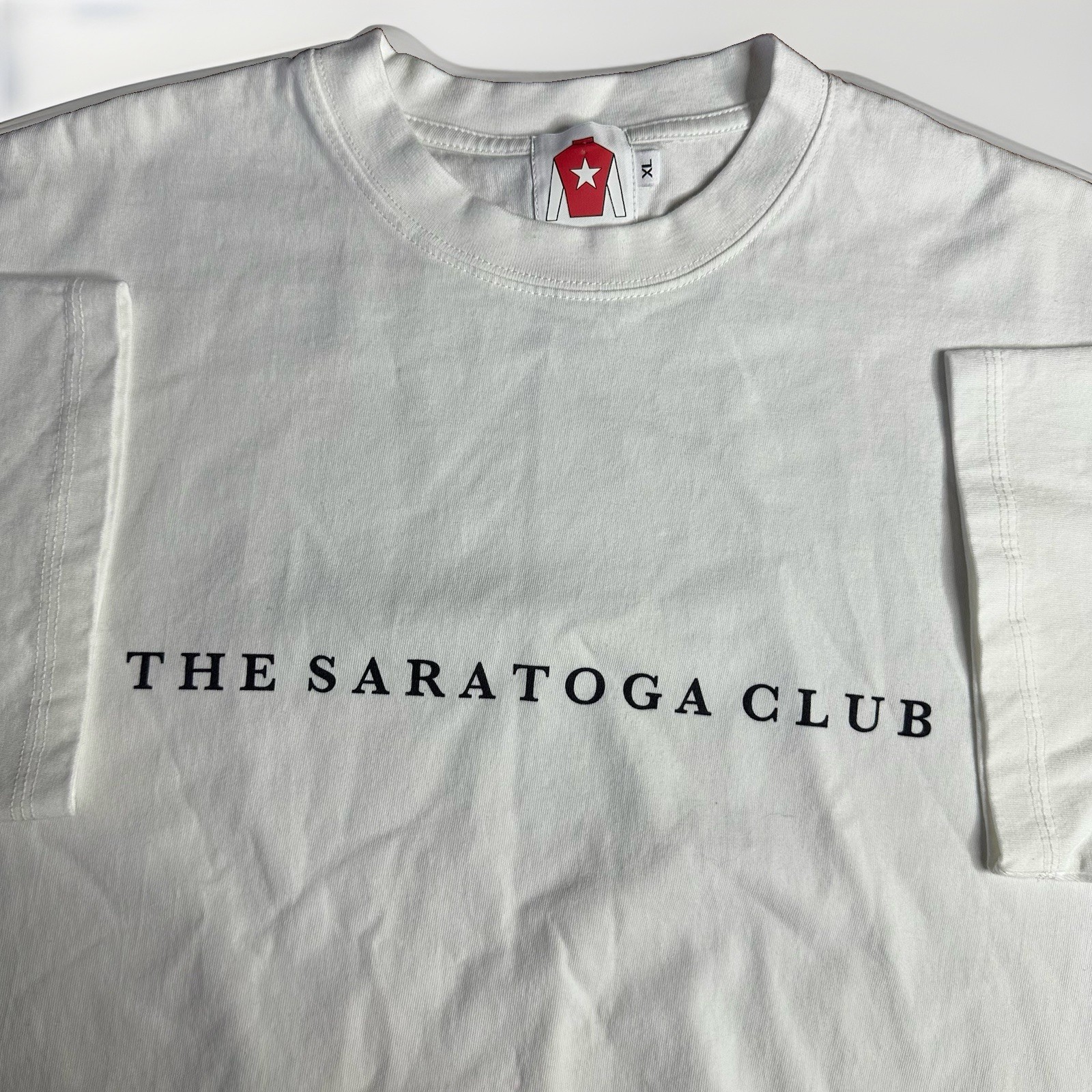 Official Saratoga Club Horse Race Track Shirt Men XL White Heavy Cotton New York