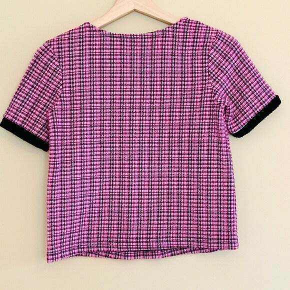 Zara Top Pink Tweed Shirt Boho Retro Mod Barbie Core Twee Preppy Valentines Day