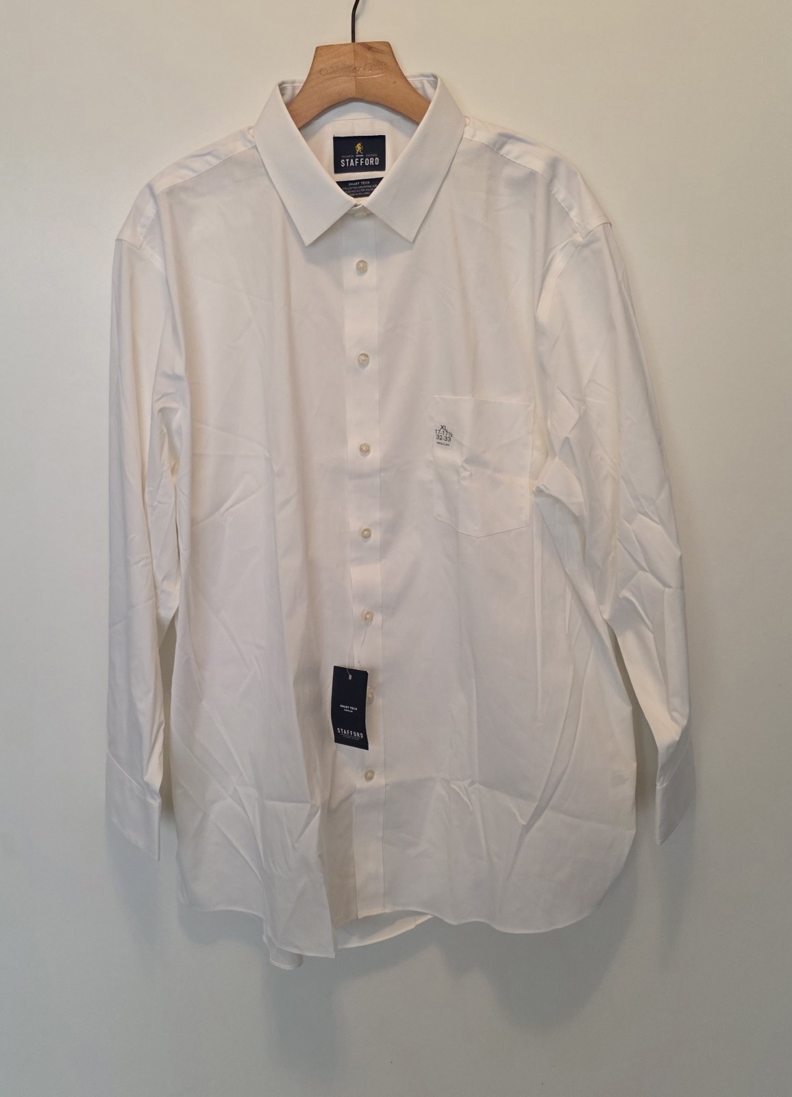 Stafford Smart Tech Poplin Dress Shirt White Mens XL 17-17.5 / 32-33 NEW NWT