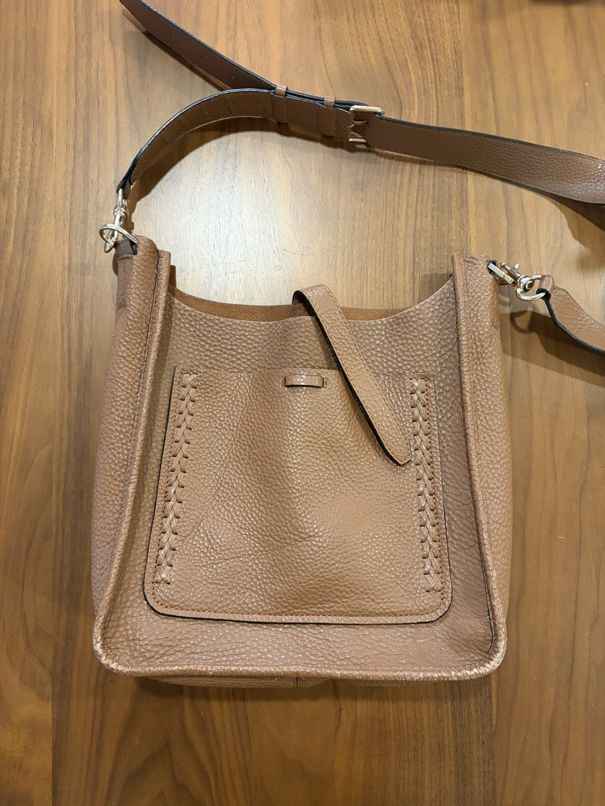 Rebecca Minkoff – Camel Unlined Leather Feed Crossbody Bag