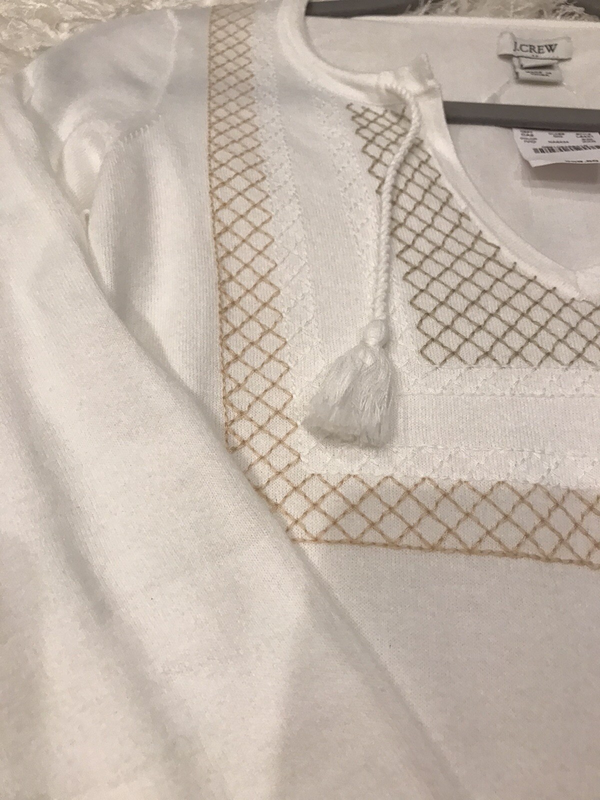 J.Crew Factory Ivory Embroidered V-Neck Sweater XXS NWT