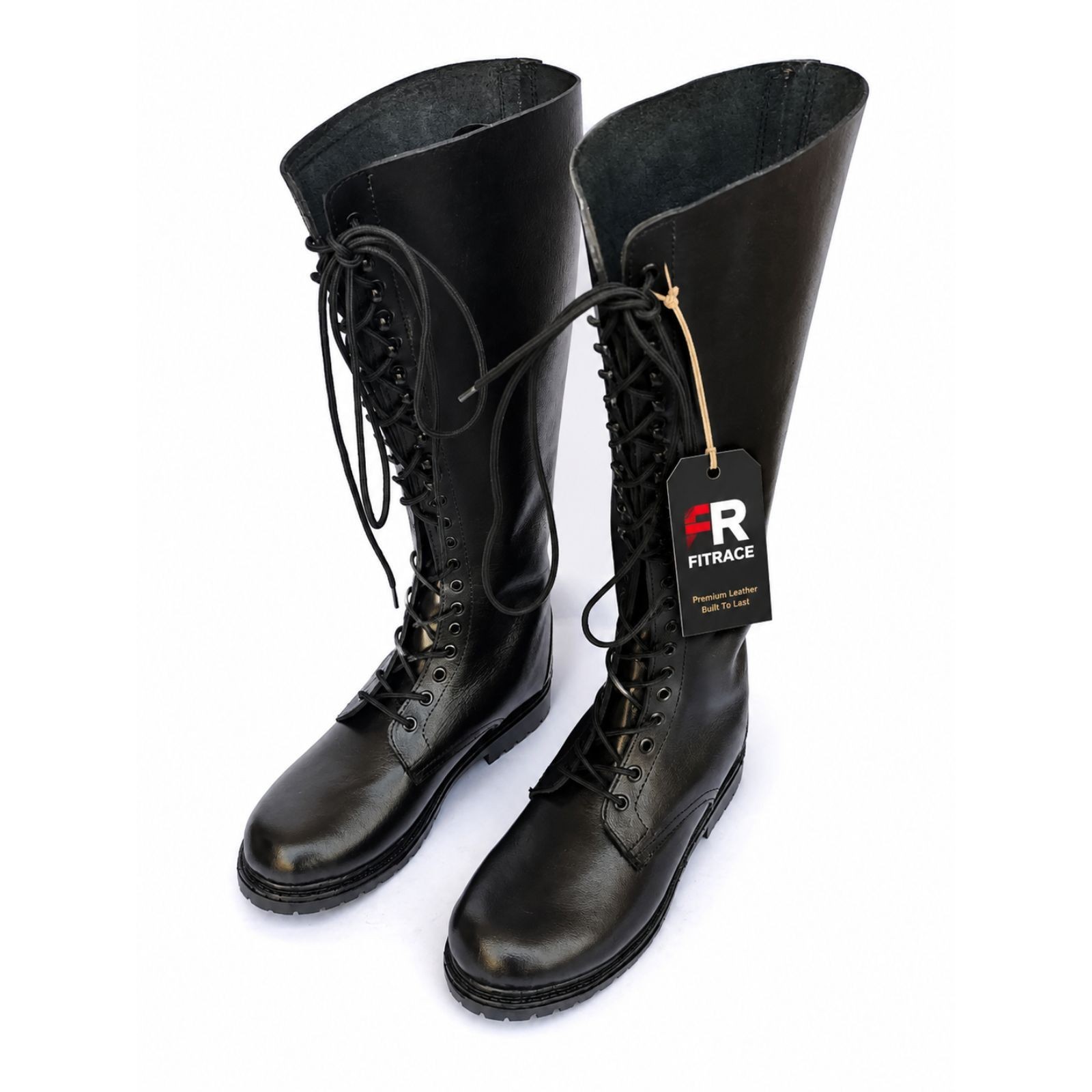 Mens Vintage Black Knee High Lace Up Boots Genuine Leather Casual Costume Riding