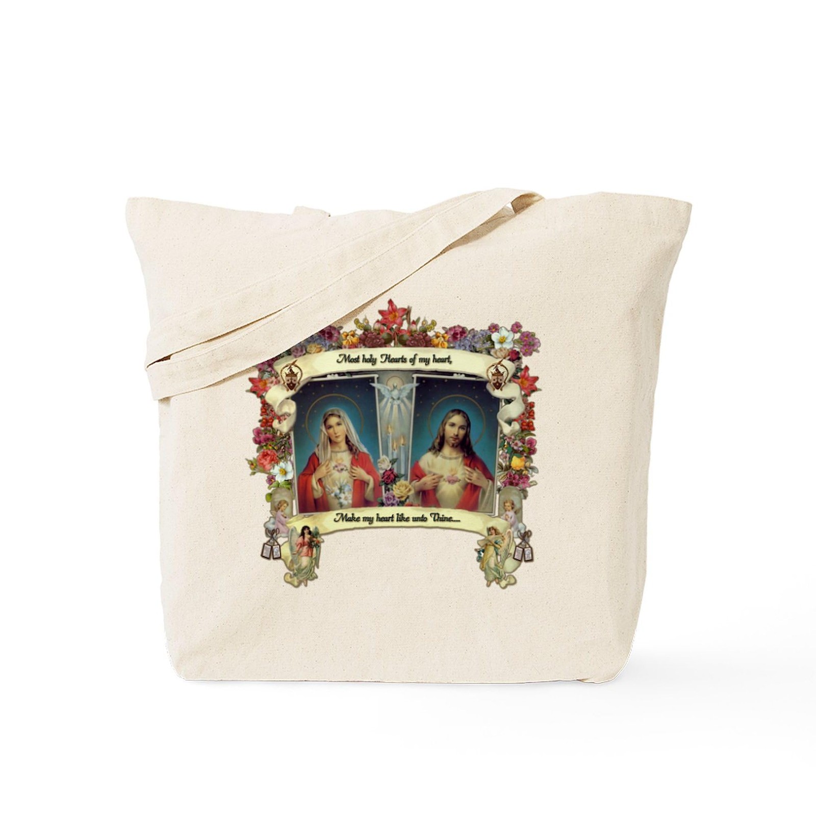 CafePress Sacred and Immaculate Hearts Tote Bag Reusable Medium, Khaki
