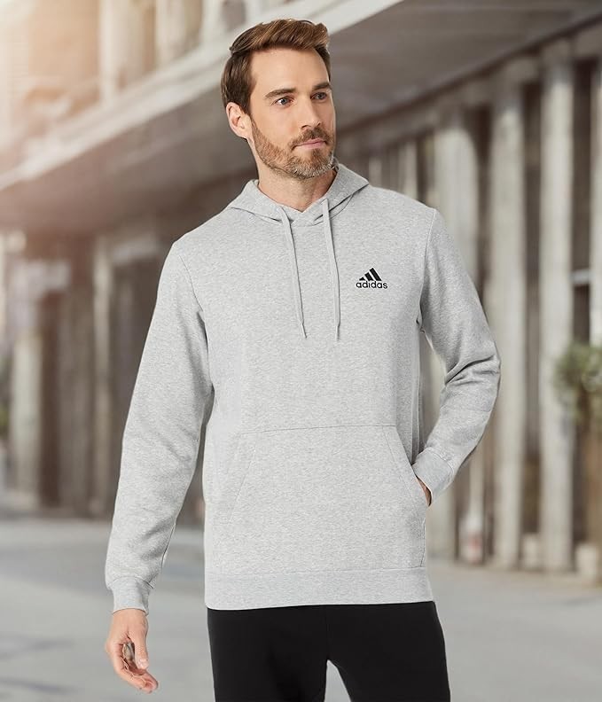 Adidas Men Essentials Fleece Hoodie Medium M – Feel Cozy Sweatshirt – Grey Black