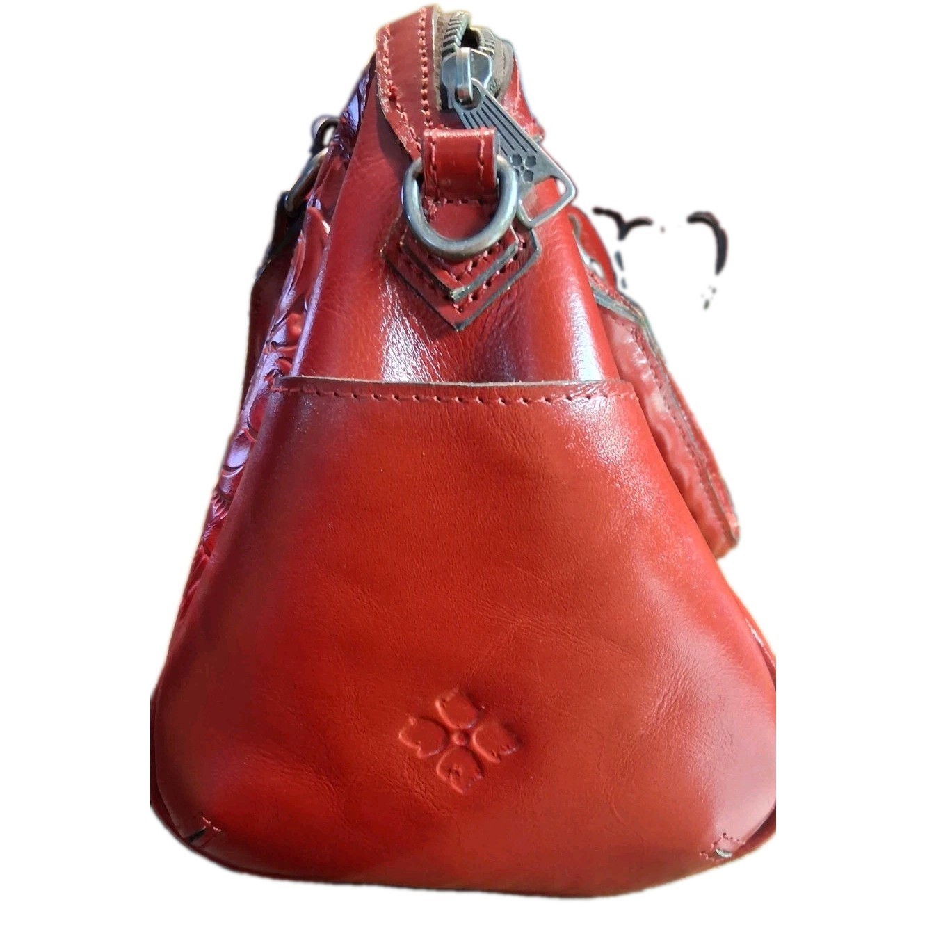 Patricia Nash Red Embossed Floral Satchel w/ Strap & Dust Bag