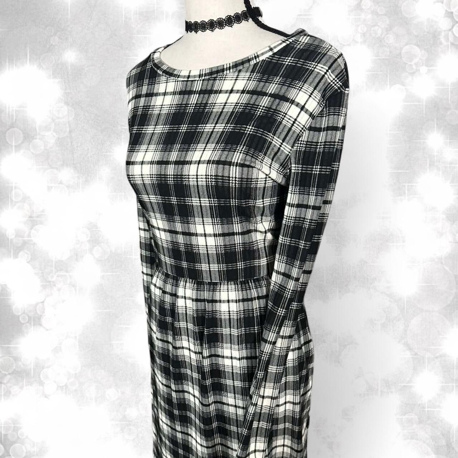 Alt style babydoll goth plaid long sleeve mini/midi dress