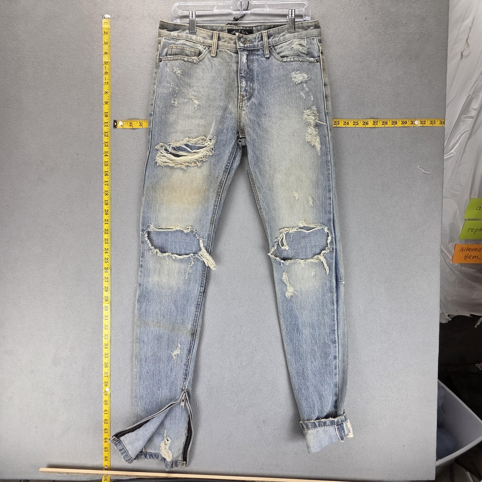 Selvedge Jeans Mens Blue Burj Surtr Light Wash Thrashed Destroyed Fits 31×36