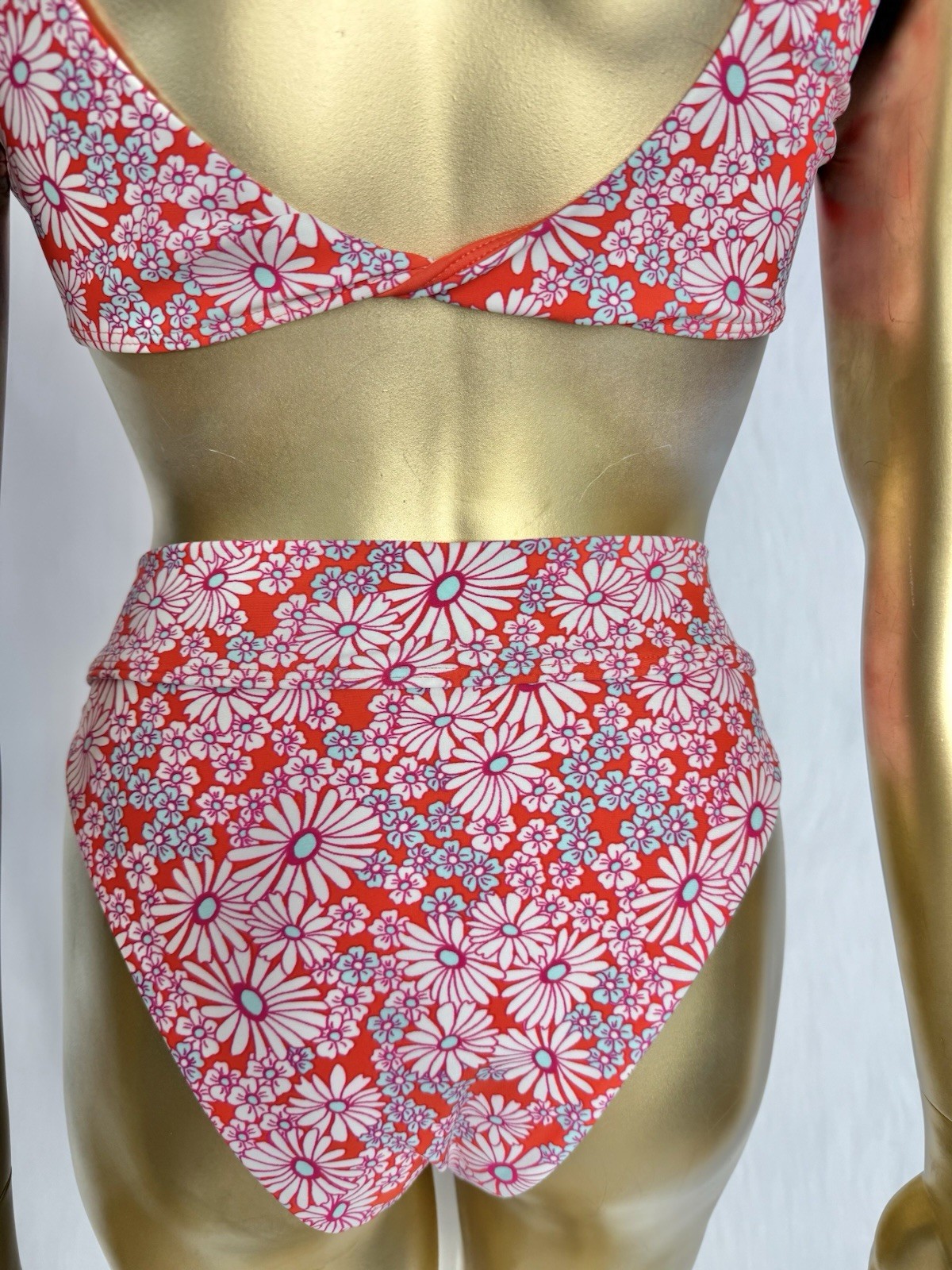 Floral Orange, Pink, Turquoise and White High-Waisted Bikini Set size Small