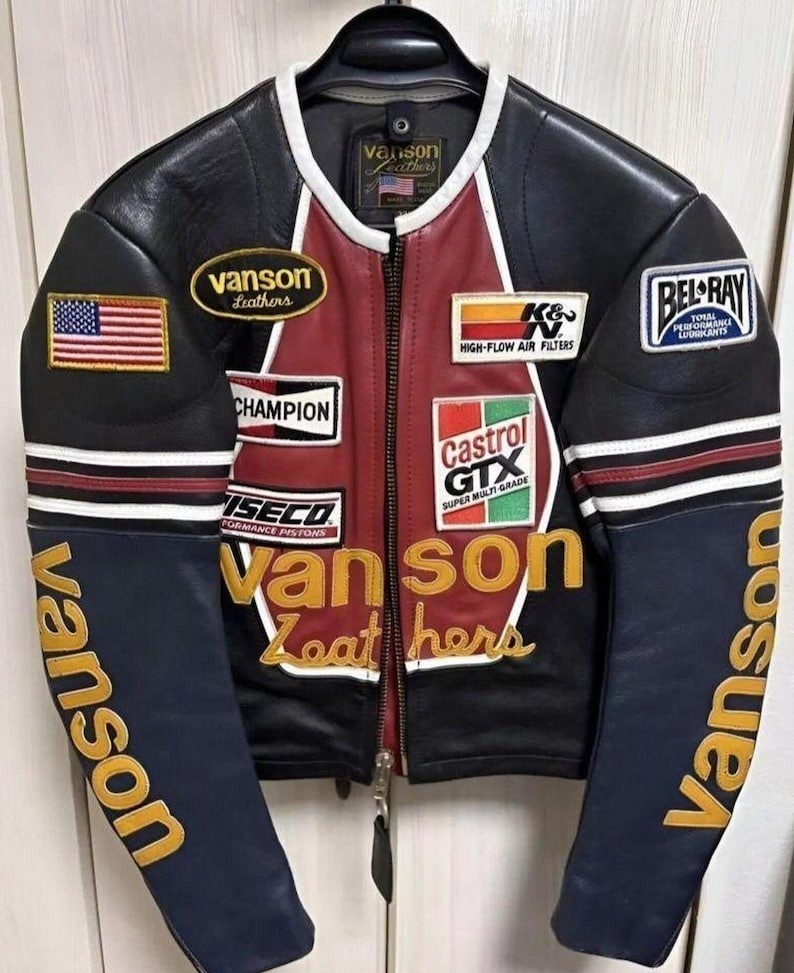 New Men’s Black Vanson Star Motorcycle Jacket Genuine Cowhide Leather Biker Coat