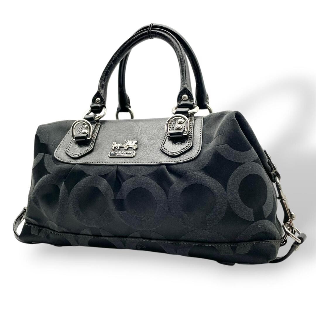 Good Condition COACH Madison Op Art Satin Sophia Satchel 2WAY Handbag Shoulder B