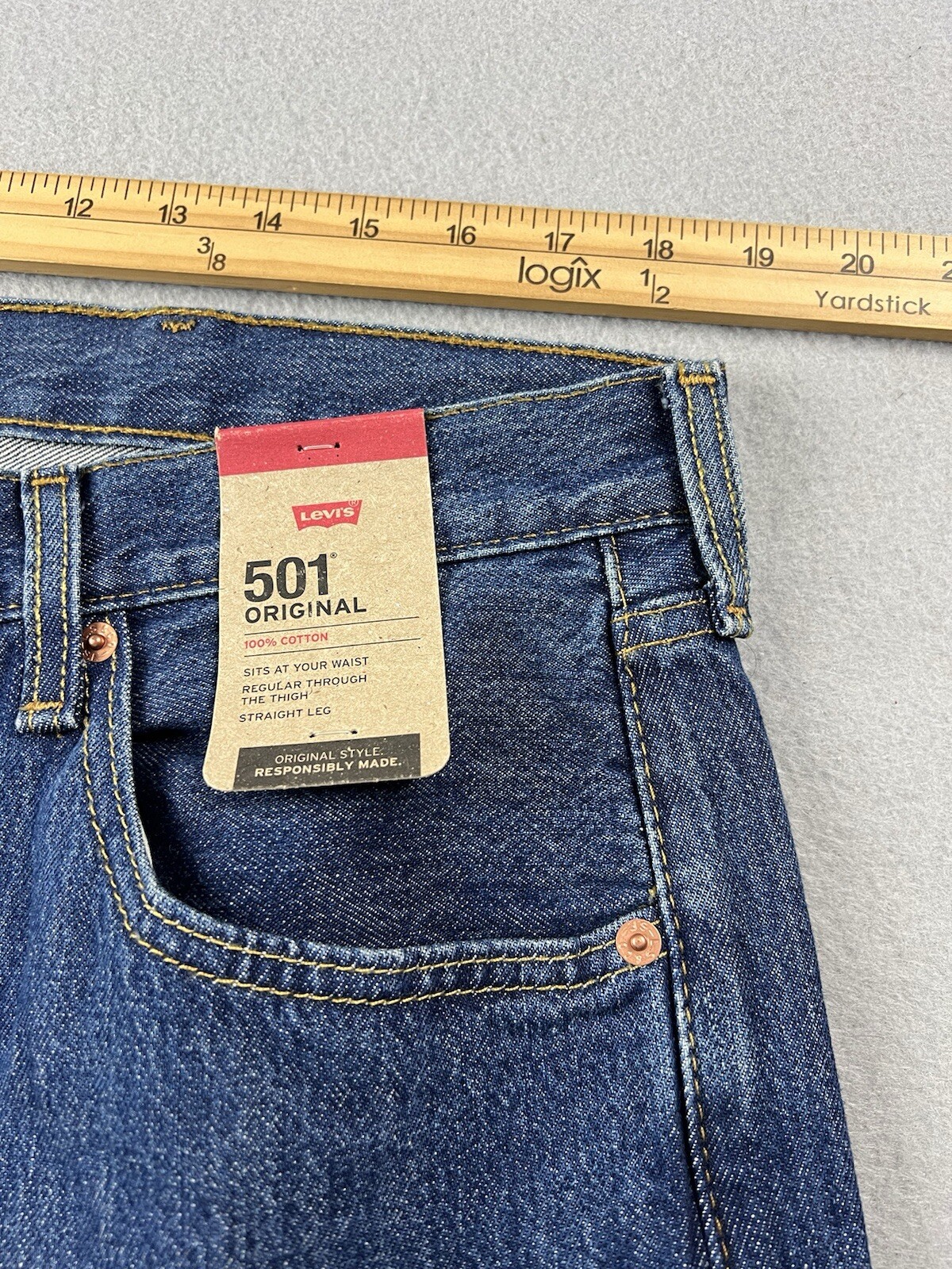 LEVI’S 501 Regular Fit Straight Leg Button Fly Jeans W38 L30 Dark Stonewash NWT