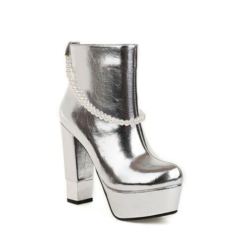 Women High Heel Platform Beads Ankle Boot Shoes Wedding Pumps Mary Janes Fashion