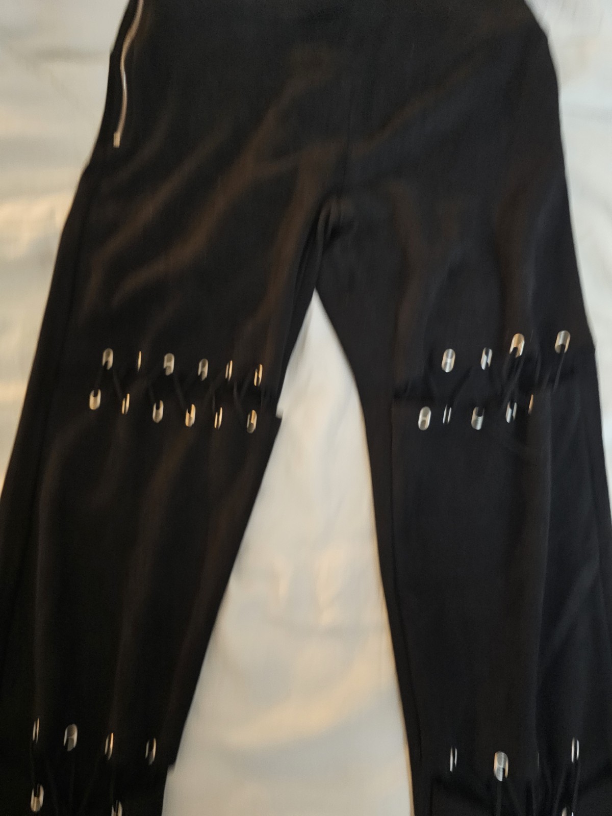 NUDE Women’s Black Solid Dress Pants Lace-Up Eyelet Accents Zip Closure