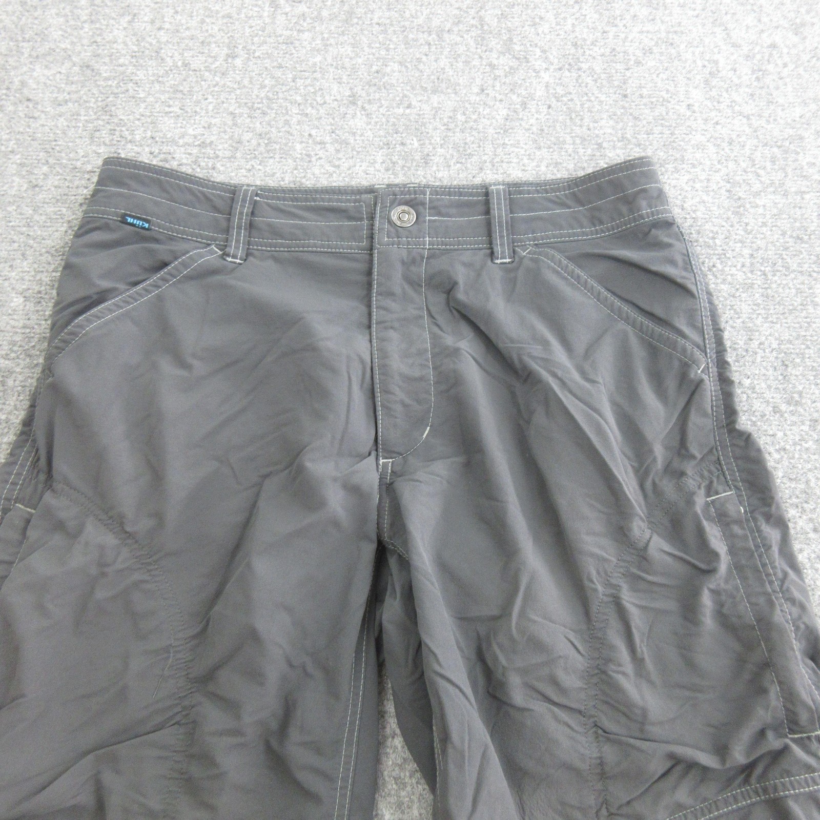 Kuhl Cargo Shorts Mens 33 Gray Microfiber Hiking Travel Pockets 12 Inseam