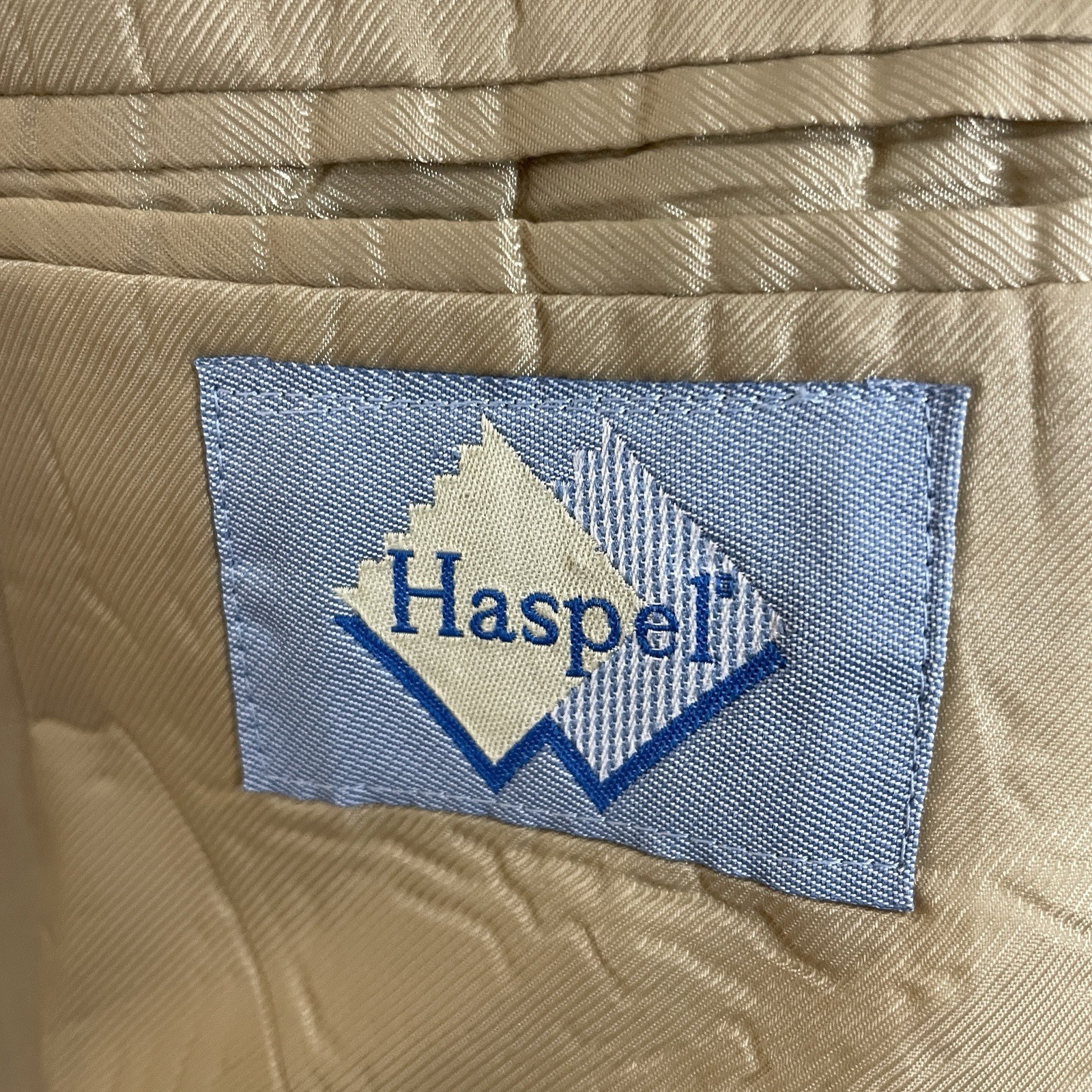 Haspel Blazer Jacket Mens 52R Beige Tan Cream Solid Wool Two Buttons