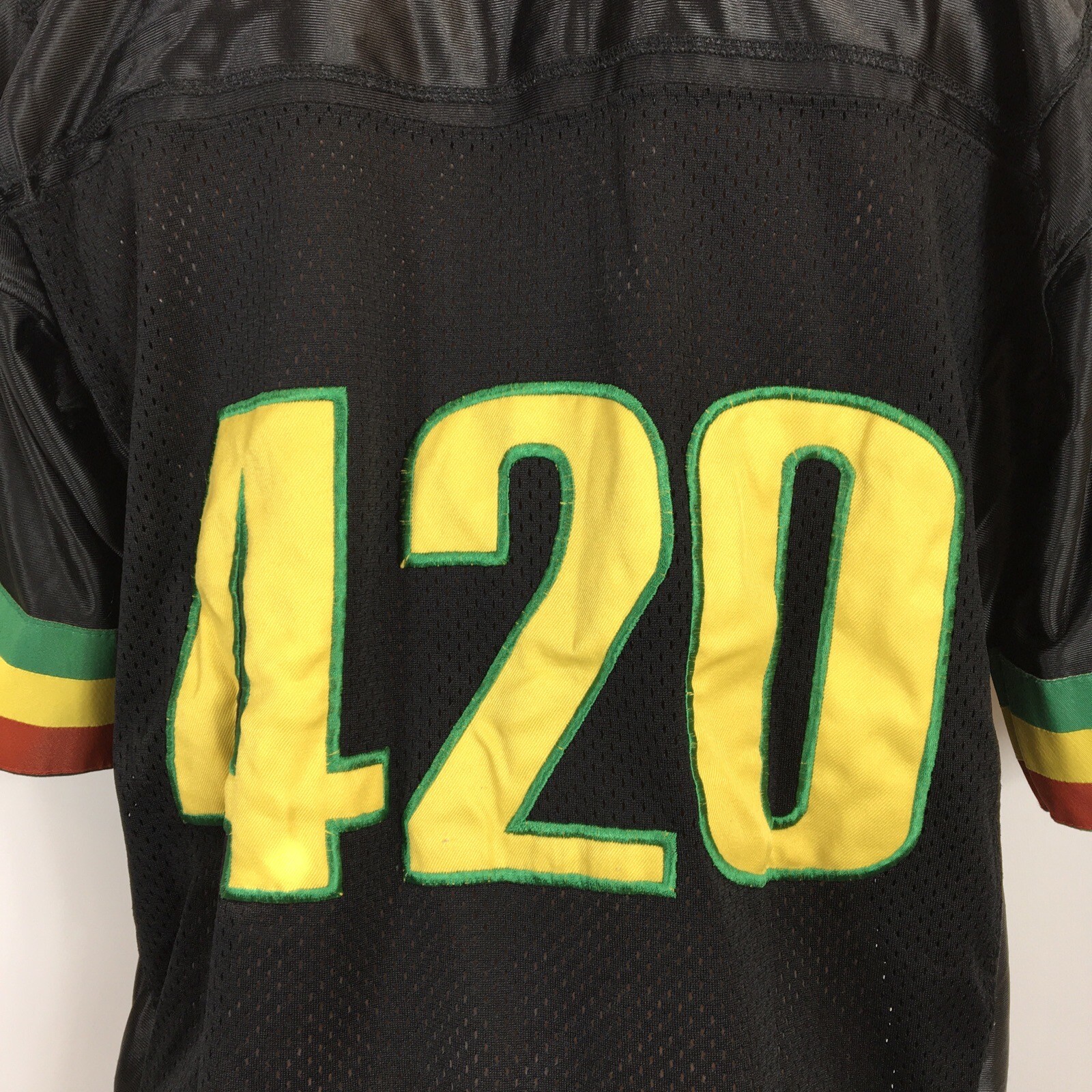 VTG 90s Atum Apparel 420 Weed Rasta Reggae Peace Love Black Mesh Jersey M/L