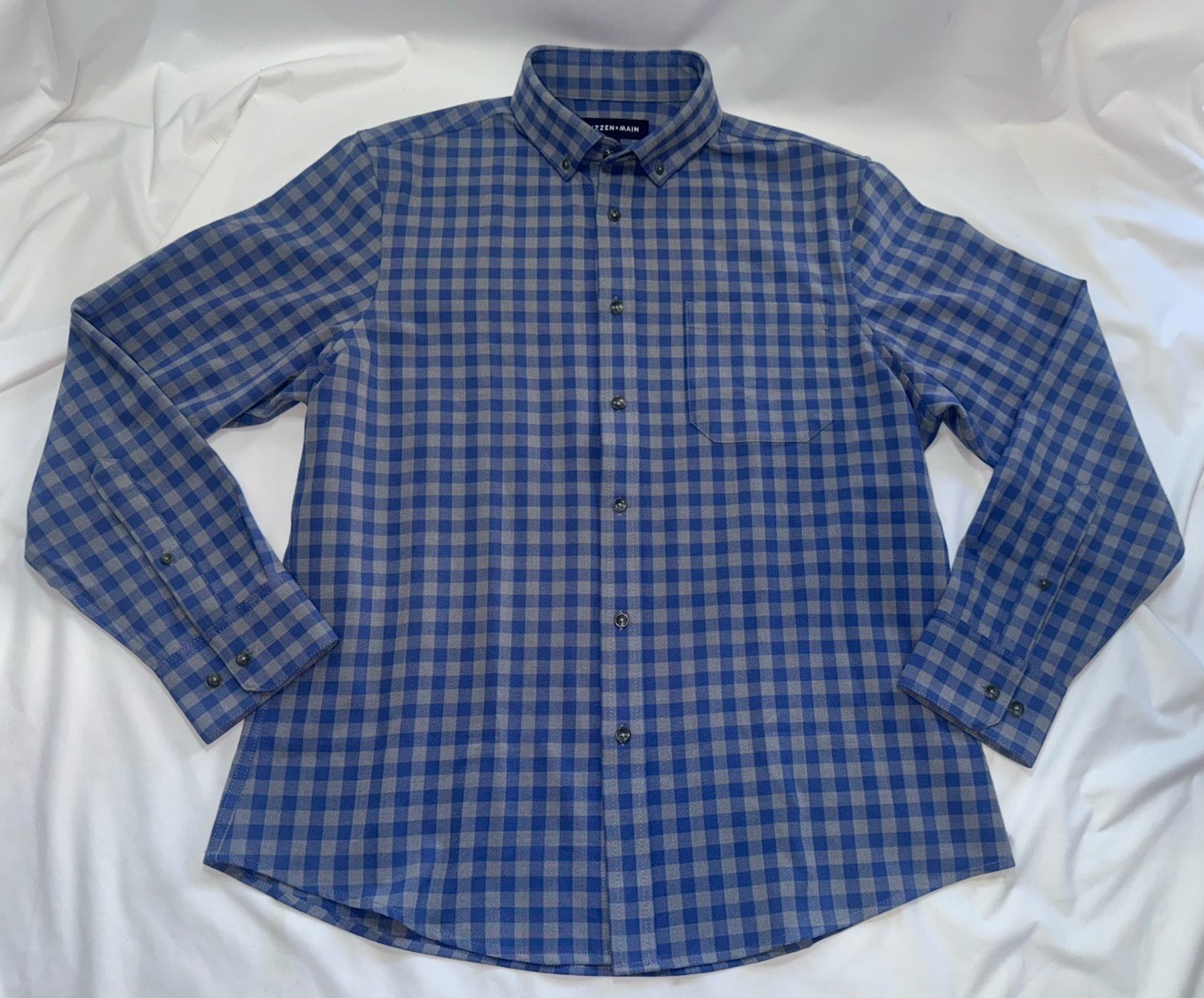 Mizzen + Main Gingham City Flannel Shirt Classic Oxford Blue Gray Men’s Medium