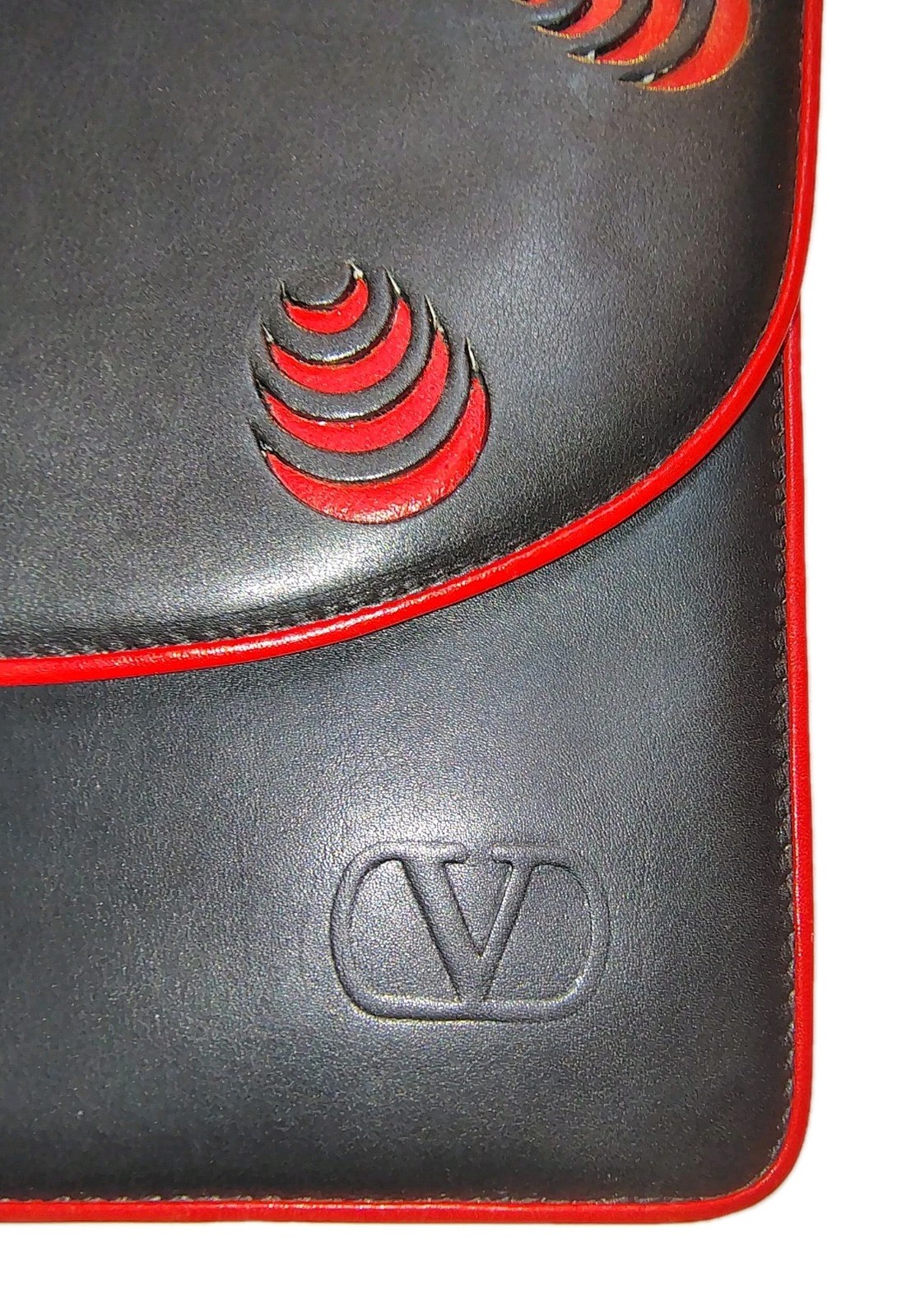 Valentino Garavani Leather Shoulder Bag Purse Clutch Convertible RED BLACK Vntg