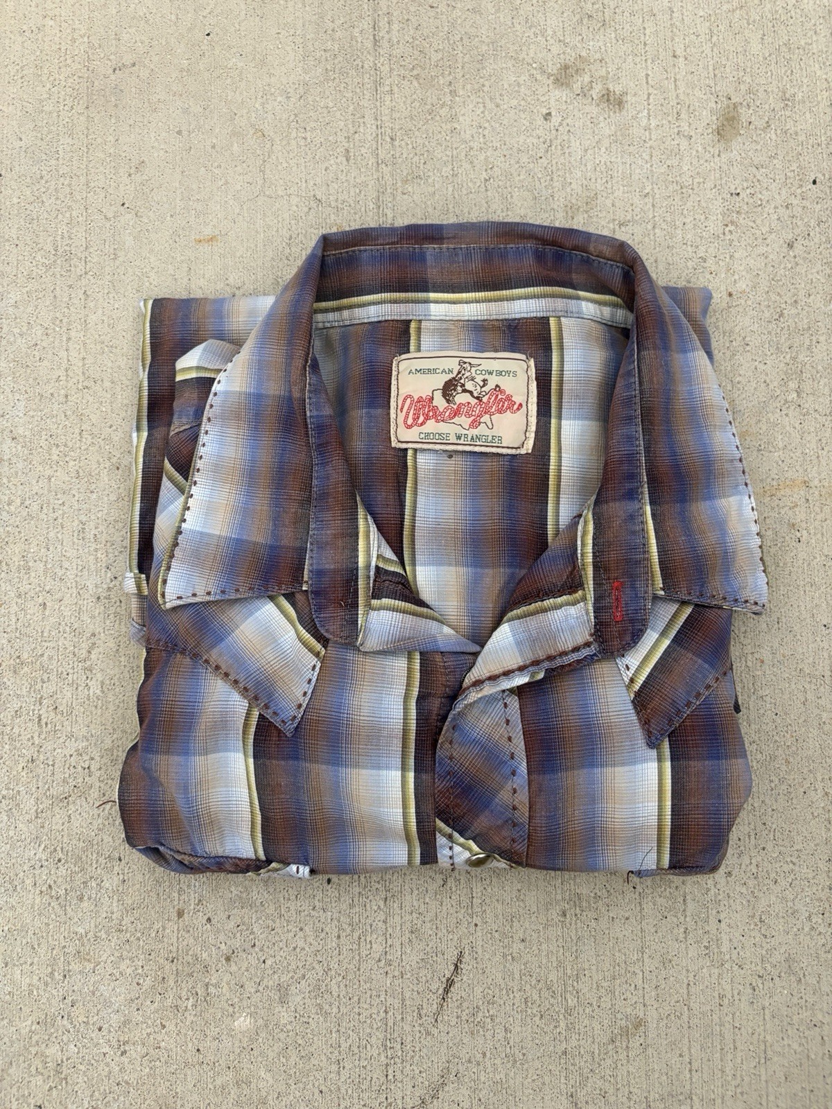 VTG Wrangler American Cowboy Pearl Snap Plaid Western Shirt Long Sleeve Men’s L